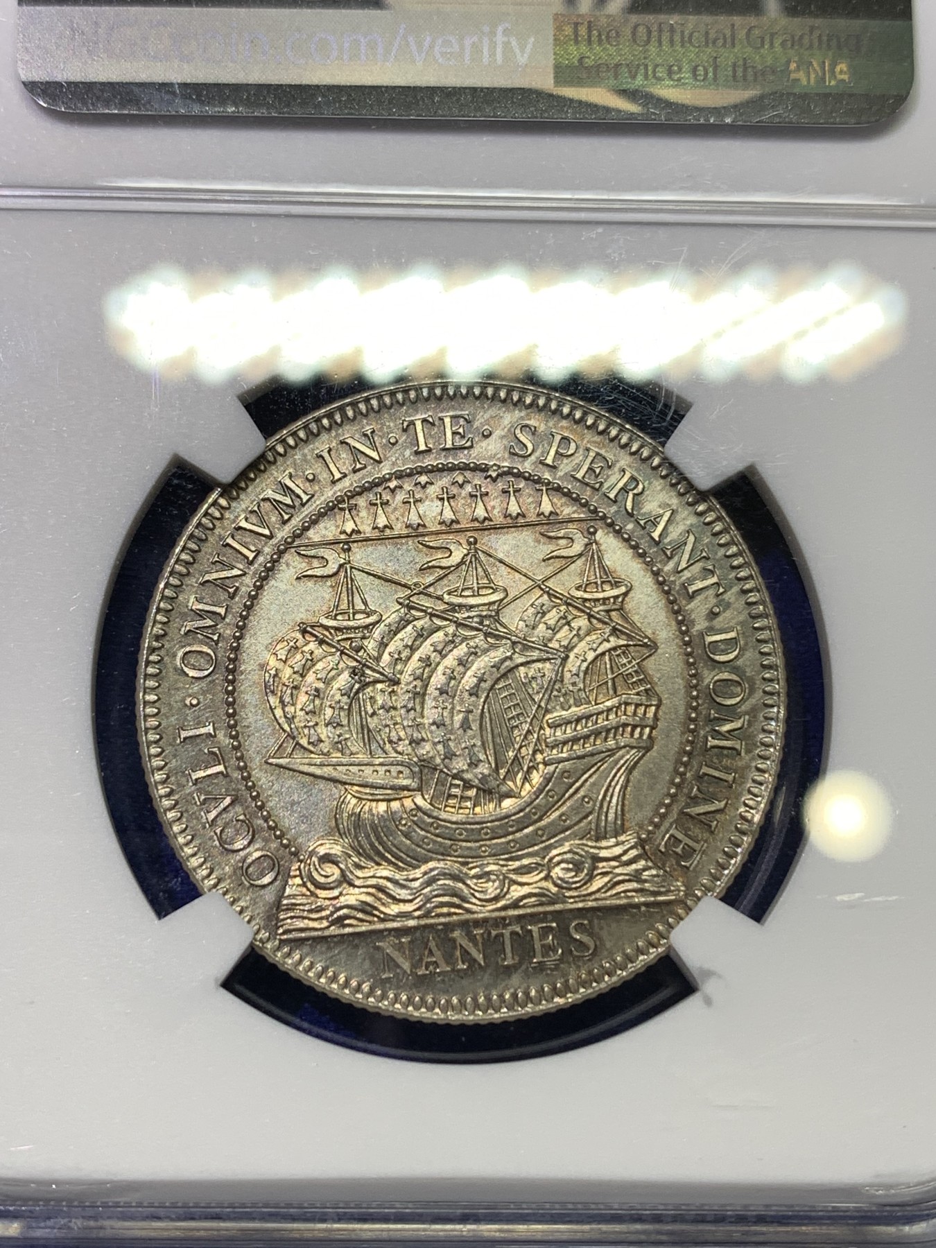 《竞宝斋》八角代币+章牌专场！第182场-周日，周一，周二 3场 (全场包邮) NGC MS65 法国19世纪南特商会银章代用币 五彩包浆 极美