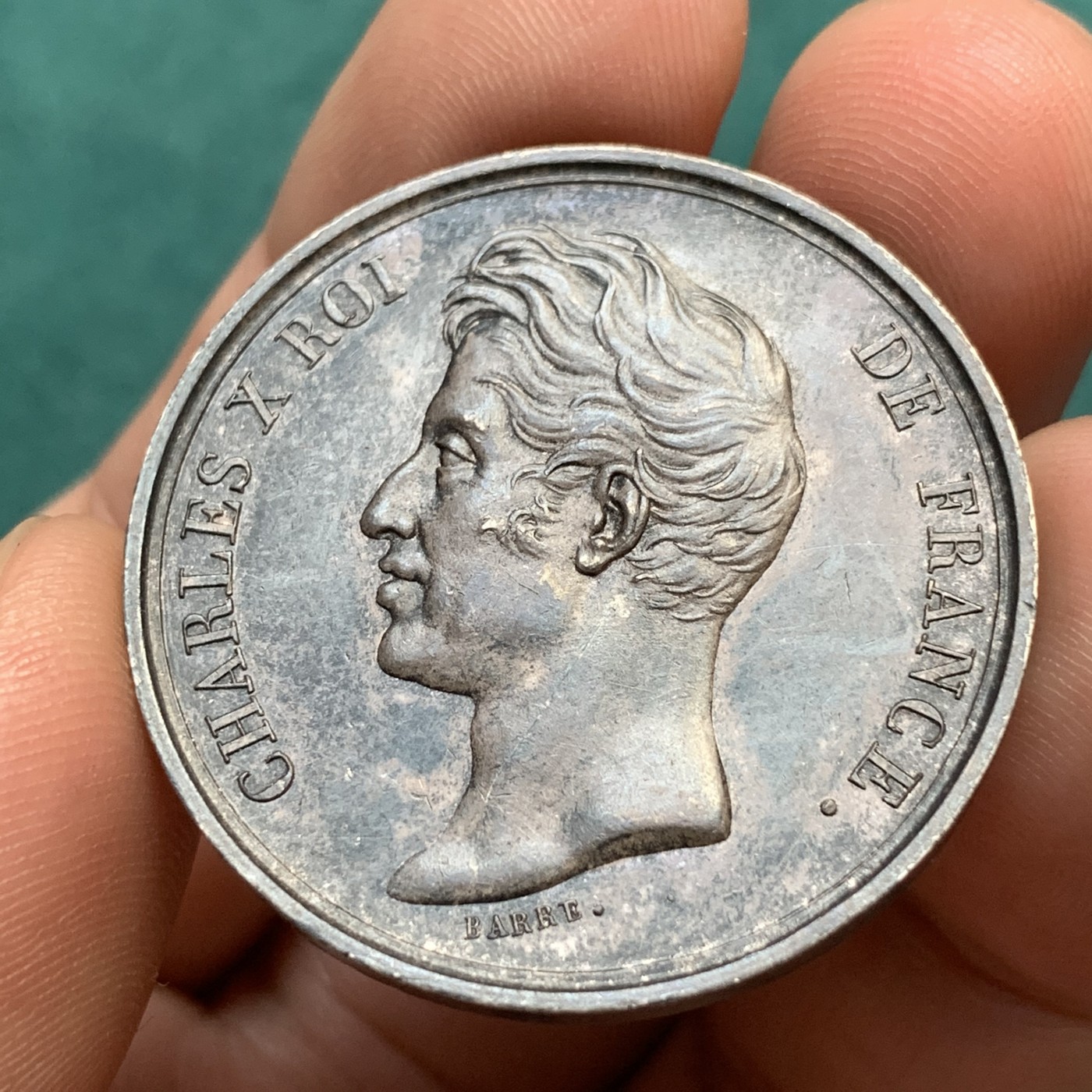 《竞宝斋》八角代币+章牌专场！第182场-周日，周一，周二 3场 (全场包邮) 法国查理十世鲁昂公证人银质jeton，18.22g，34.8mm，早期无边铭，阴阳包浆