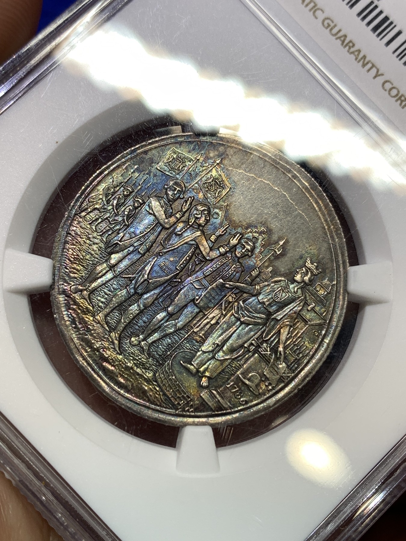 《竞宝斋》八角代币+章牌专场！第182场-周日，周一，周二 3场 (全场包邮) NGC MS65 荷兰 乌特勒支 1786年 五彩银章 极少品种 裸章 22年150美元成交  本拍品MS65 很难超越