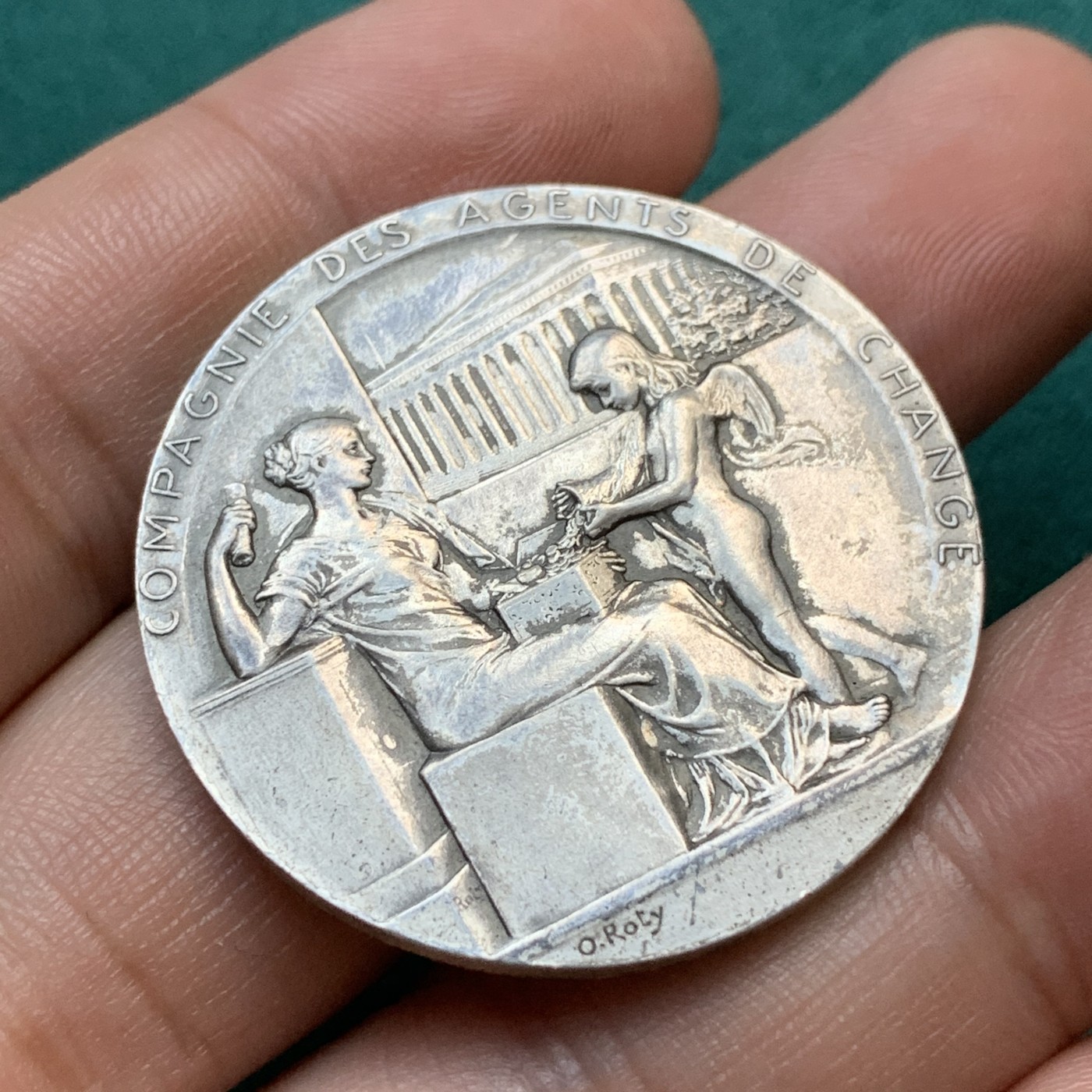 《竞宝斋》八角代币+章牌专场！第182场-周日，周一，周二 3场 (全场包邮) 法国罗蒂作品巴黎证券交易所纪念银章，36.8mm，24.06g，丰饶角+1边铭，92.5%含银量