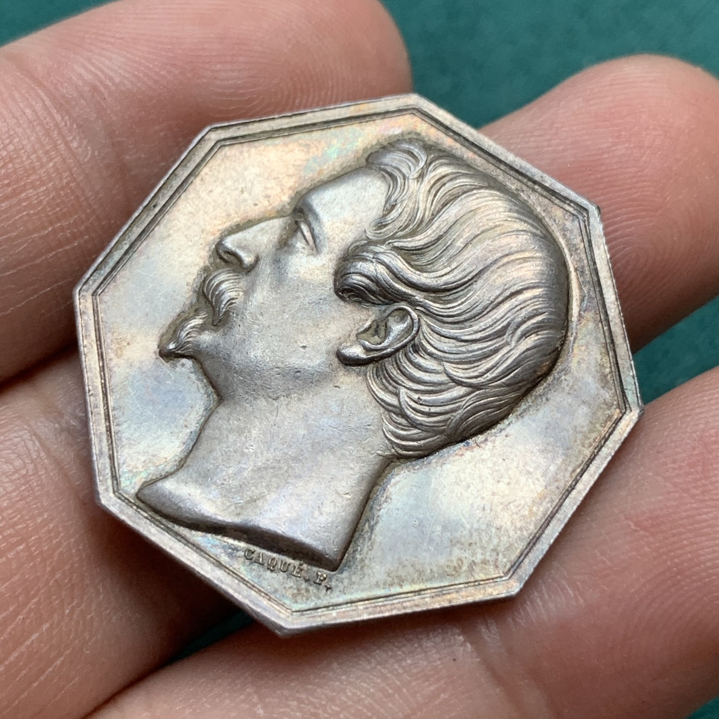 《竞宝斋》八角代币+章牌专场！第182场-周日，周一，周二 3场 (全场包邮) 法国巴黎园艺协会八角银质jeton，11.43g，30.8mm，手指边铭