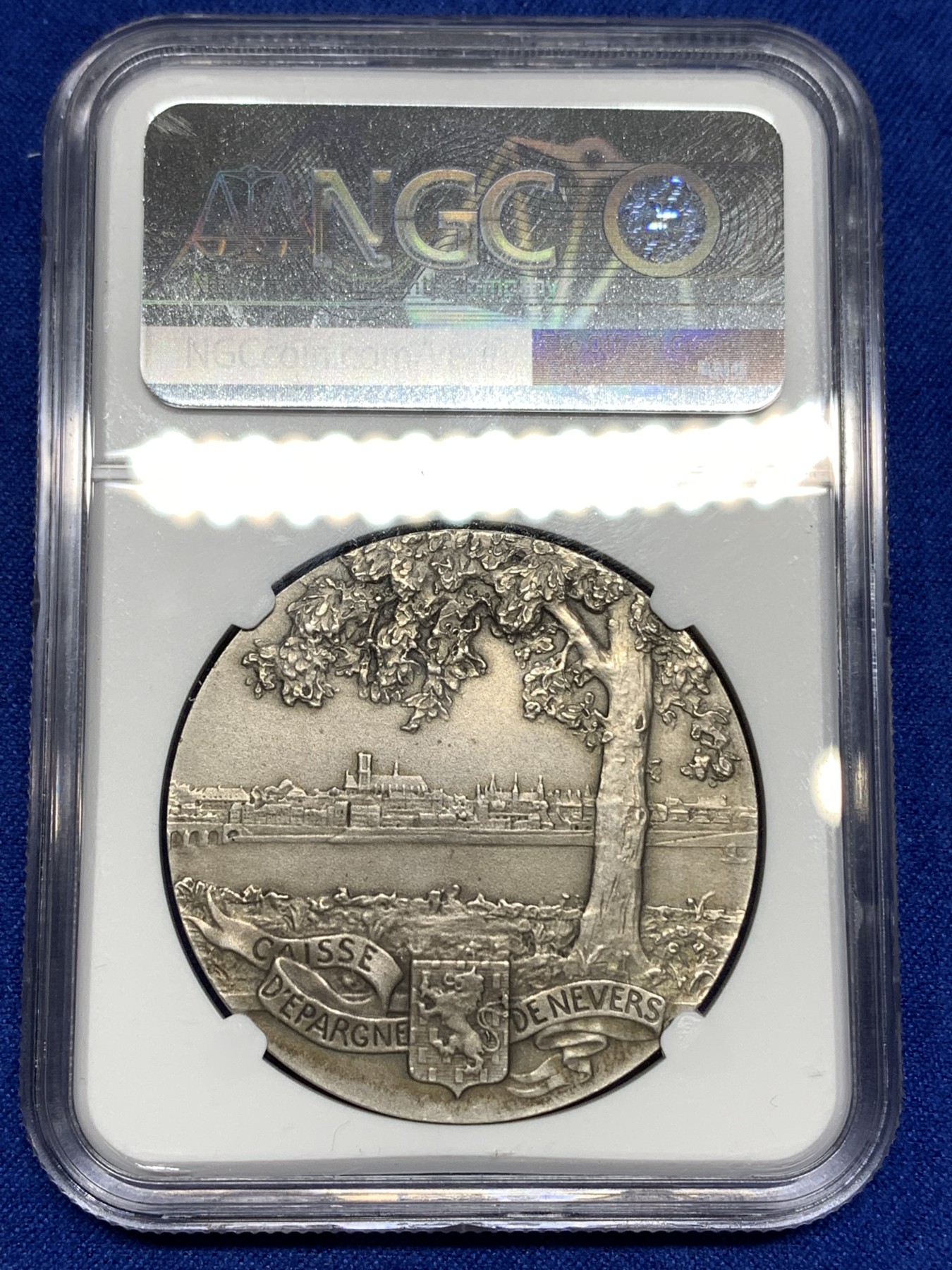 《竞宝斋》八角代币+章牌专场！第182场-周日，周一，周二 3场 (全场包邮) NGC-MS64 法国纳维尔储蓄银行纪念银章，细节丰富