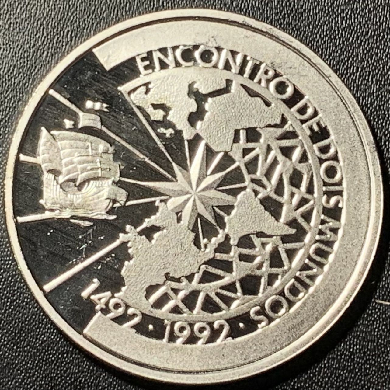 紫瑗钱币——第286期拍卖 巴西 1991年 伊比利亚-美洲 帆船与地图 500克鲁扎多 27克 0.925银 精制