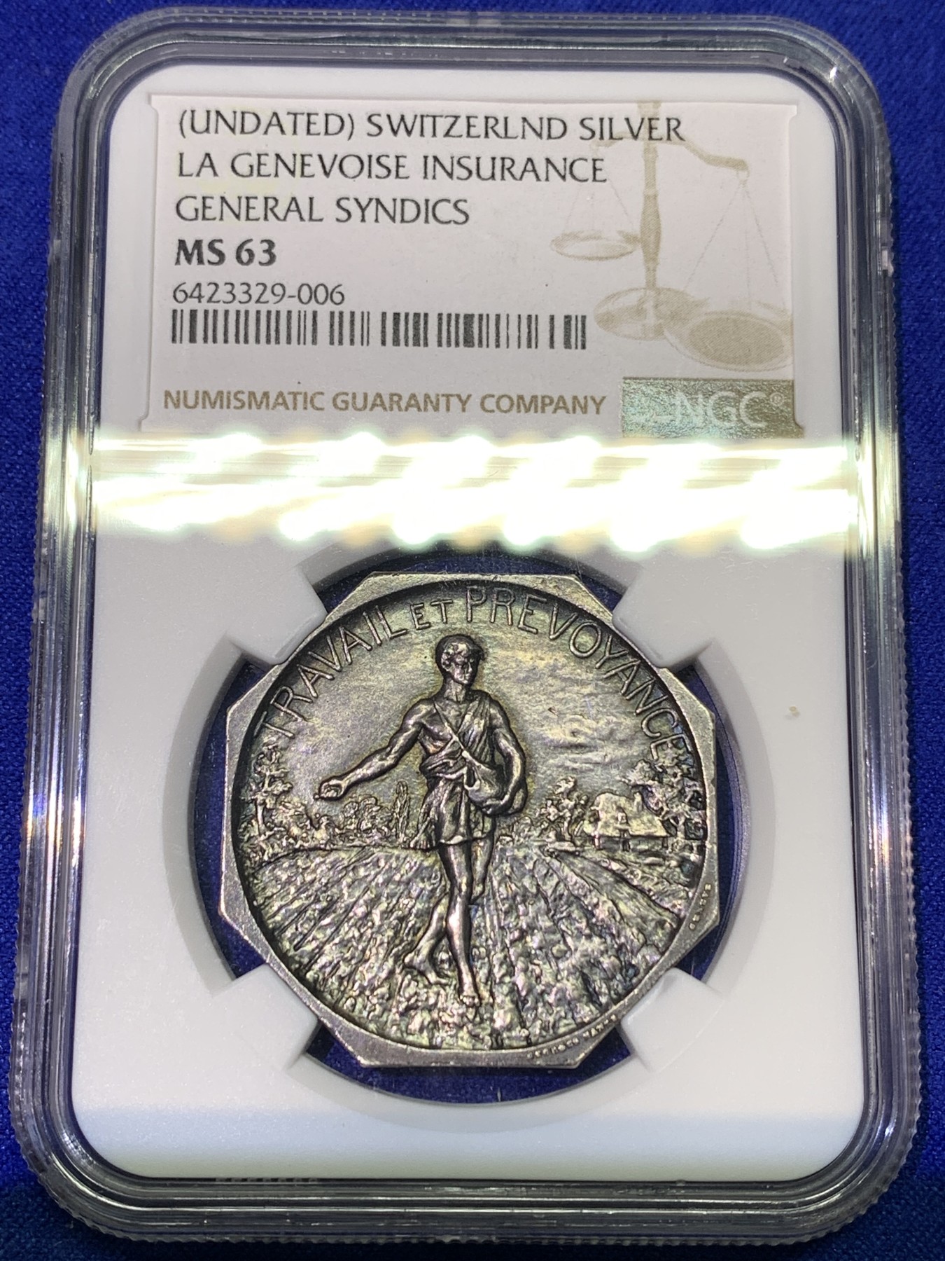 《竞宝斋》八角代币+章牌专场！第182场-周日，周一，周二 3场 (全场包邮) NGC-MS63 瑞士播种八角银质代币，极少见的瑞士八角，工艺一如既往 近25克厚重，极舒适的油性包浆