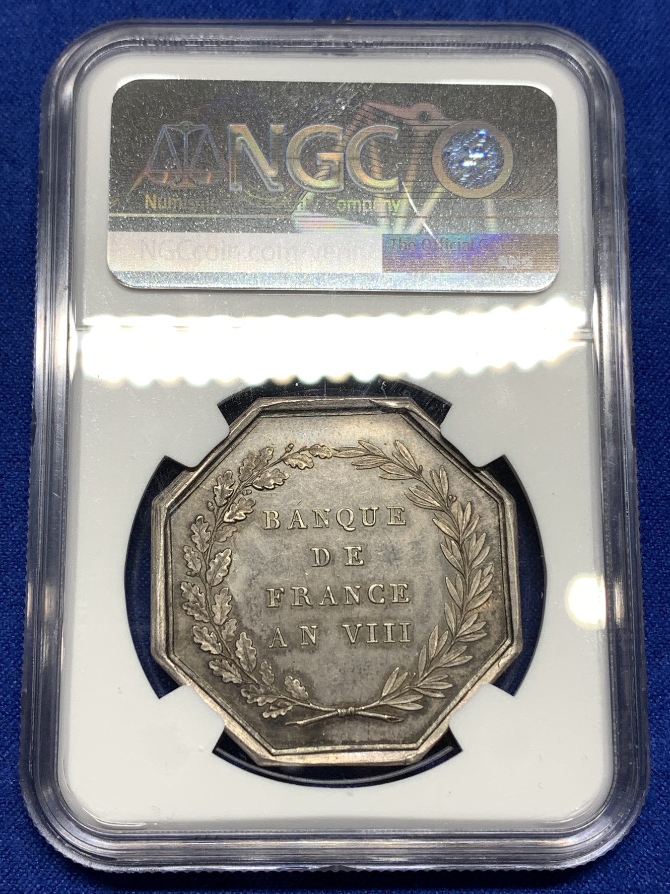 《竞宝斋》八角代币+章牌专场！第182场-周日，周一，周二 3场 (全场包邮) NGC-MS62 1800年法国法兰西银行成立JETON银质八角，背面无绶带版