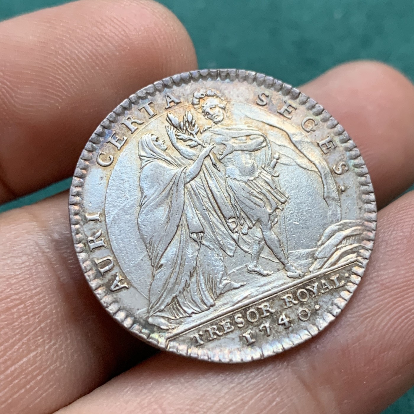 《竞宝斋》八角代币+章牌专场！第182场-周日，周一，周二 3场 (全场包邮) 法国1740年路易十五皇家宝藏银质jeton，6.85g，29mm，