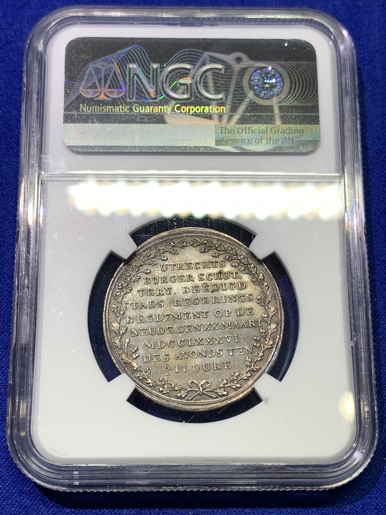 《竞宝斋》八角代币+章牌专场！第182场-周日，周一，周二 3场 (全场包邮) NGC MS65 荷兰 乌特勒支 1786年 五彩银章 极少品种 裸章 22年150美元成交  本拍品MS65 很难超越