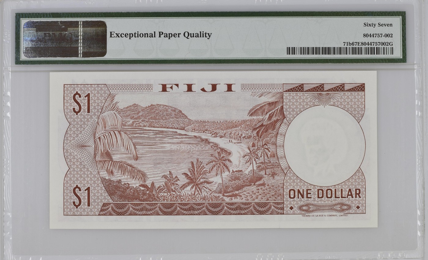 收藏联盟Quantum Auction 第273期拍卖 已更新 斐济(1974)年1元 PMG67  号码无347  海岛风光 TDLR代印