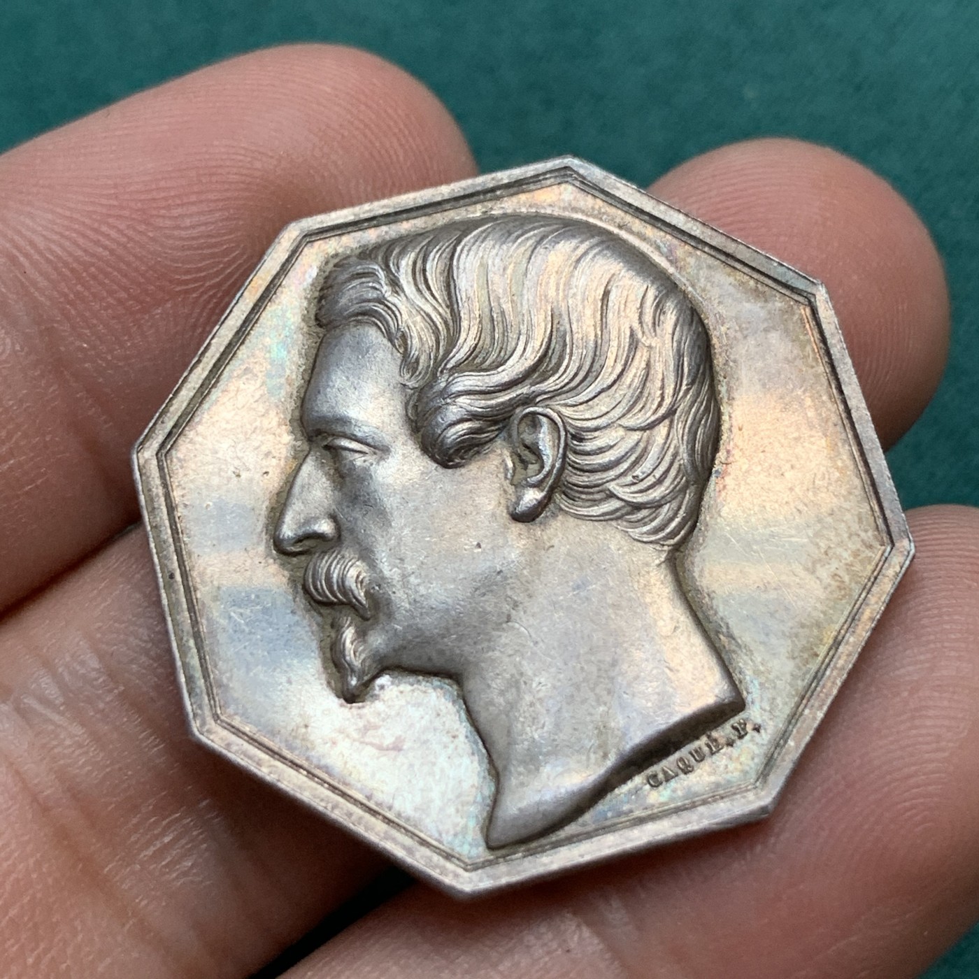 《竞宝斋》八角代币+章牌专场！第182场-周日，周一，周二 3场 (全场包邮) 法国巴黎园艺协会八角银质jeton，11.43g，30.8mm，手指边铭