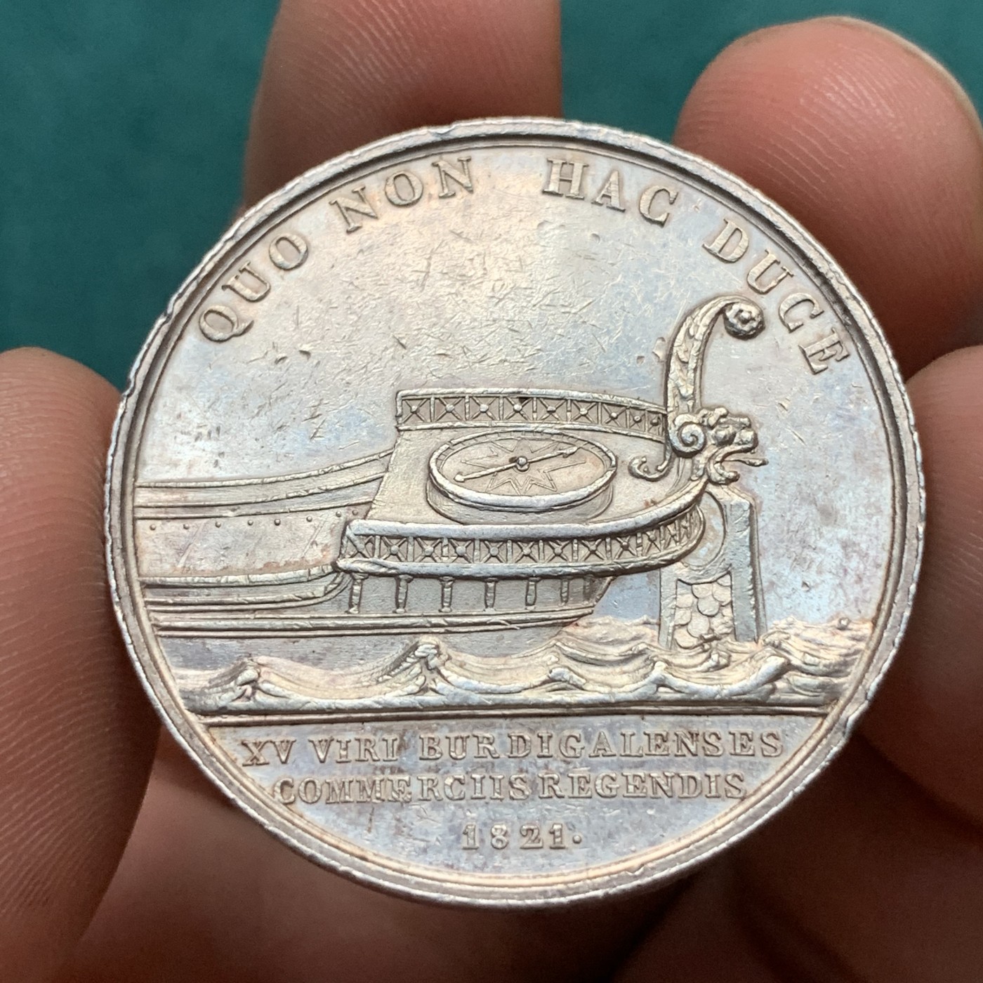 《竞宝斋》八角代币+章牌专场！第182场-周日，周一，周二 3场 (全场包邮) 法国路易十八波尔多商会银质jeton，22.61g，35.2mm，1832年之前无边铭