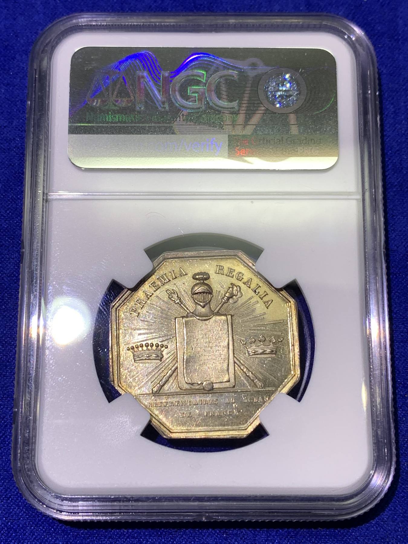 《竞宝斋》八角代币+章牌专场！第182场-周日，周一，周二 3场 (全场包邮) NGC MS62 法国 法兰西 菲利普像 银质八角代币 少见品种 盔甲细腻