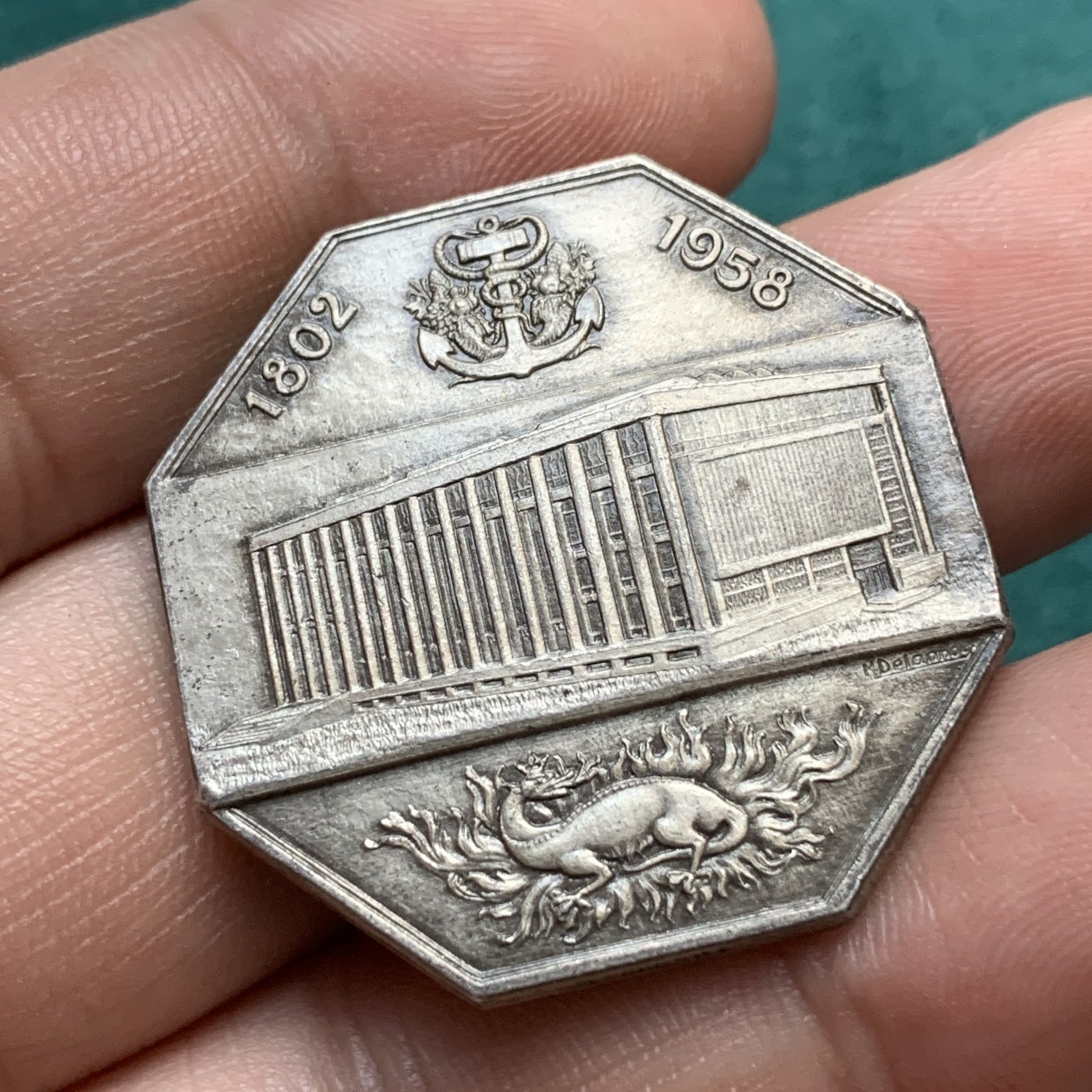 《竞宝斋》八角代币+章牌专场！第182场-周日，周一，周二 3场 (全场包邮) 法国勒阿弗尔商会八角银质jeton，19.50g，32.4mm，丰饶角+1银标