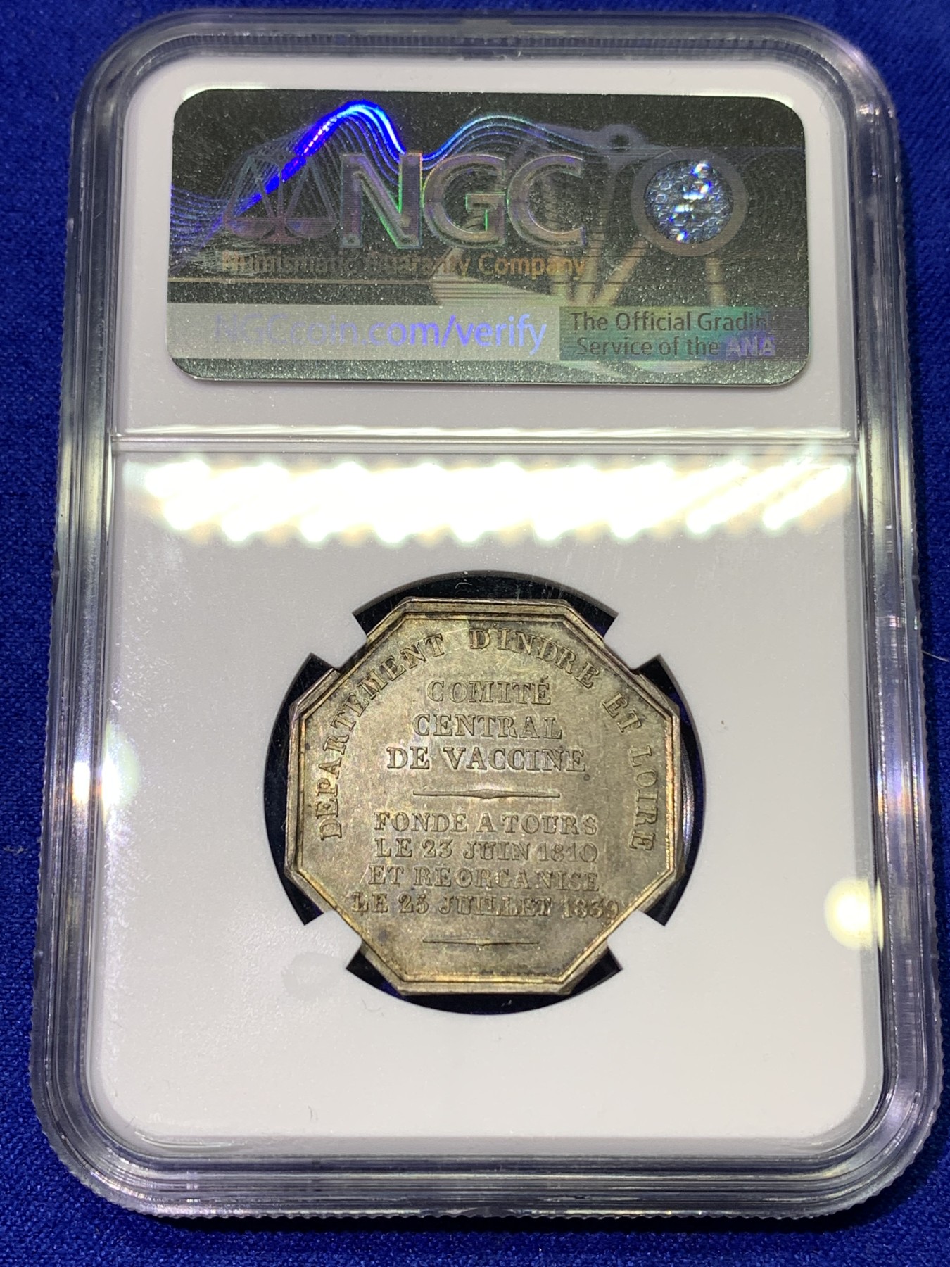 《竞宝斋》八角代币+章牌专场！第182场-周日，周一，周二 3场 (全场包邮) NGC-MS62 法国公共疫苗接种八角银质代币