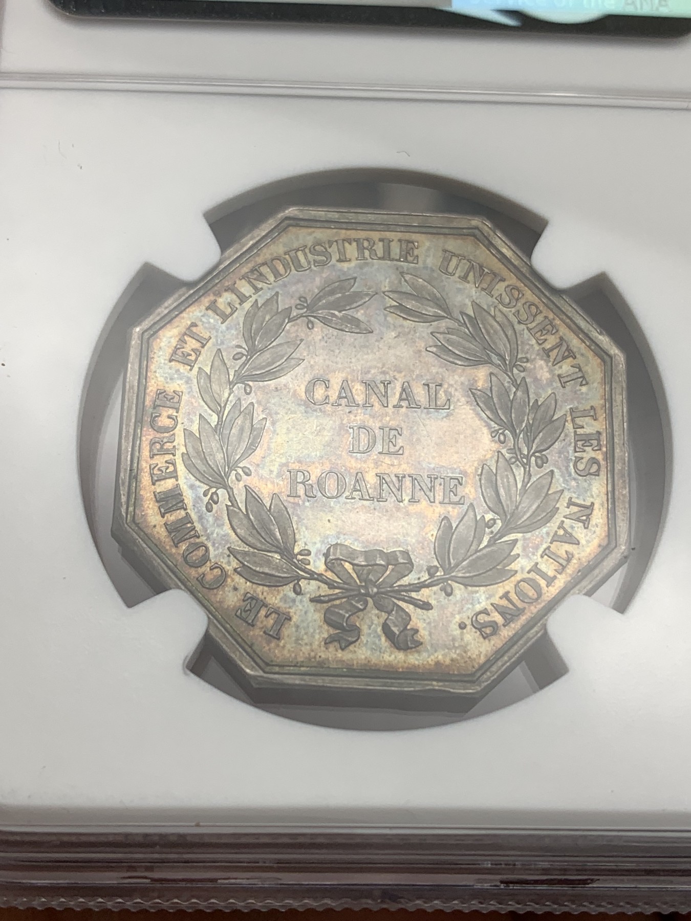 《竞宝斋》八角代币+章牌专场！第182场-周日，周一，周二 3场 (全场包邮) NGC-MS64法国罗纳运河八角银质代币，瑞士名家Bovy作品 1832年之前无边铭