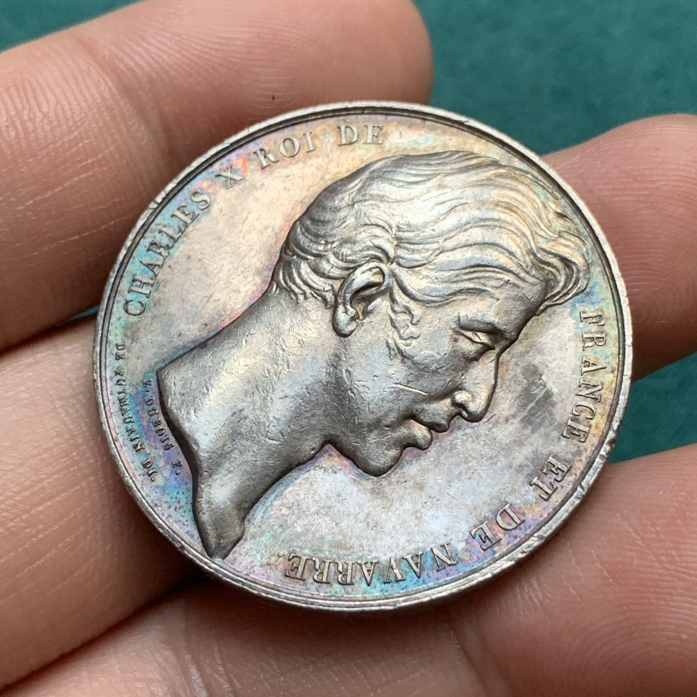 《竞宝斋》八角代币+章牌专场！第182场-周日，周一，周二 3场 (全场包邮) 法国鲁昂商会银章，17.46g，35.2mm，早期无边铭