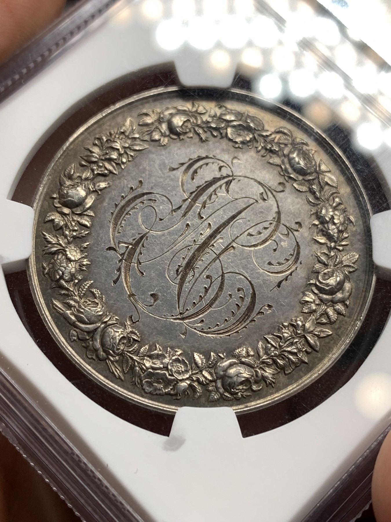 《竞宝斋》八角代币+章牌专场！第182场-周日，周一，周二 3场 (全场包邮) NGC MS62 法国 少见版 大型婚章 背面带花体刻字 非常不错