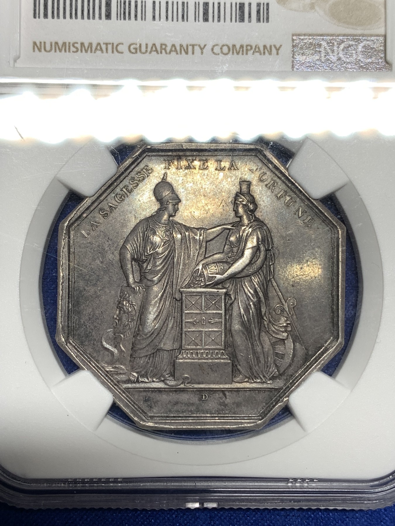 《竞宝斋》八角代币+章牌专场！第182场-周日，周一，周二 3场 (全场包邮) NGC-MS62 1800年法国法兰西银行成立JETON银质八角，背面无绶带版