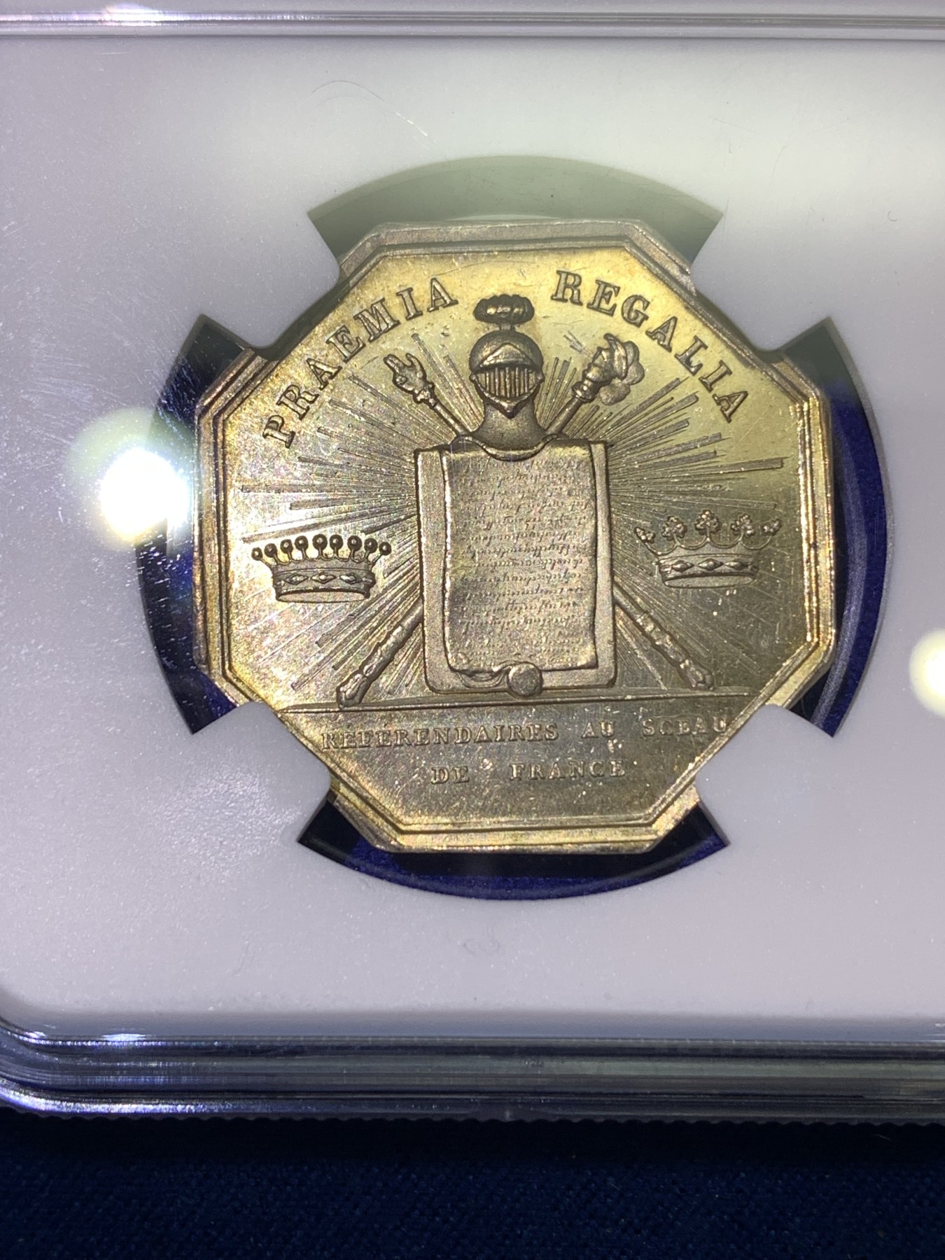 《竞宝斋》八角代币+章牌专场！第182场-周日，周一，周二 3场 (全场包邮) NGC MS62 法国 法兰西 菲利普像 银质八角代币 少见品种 盔甲细腻