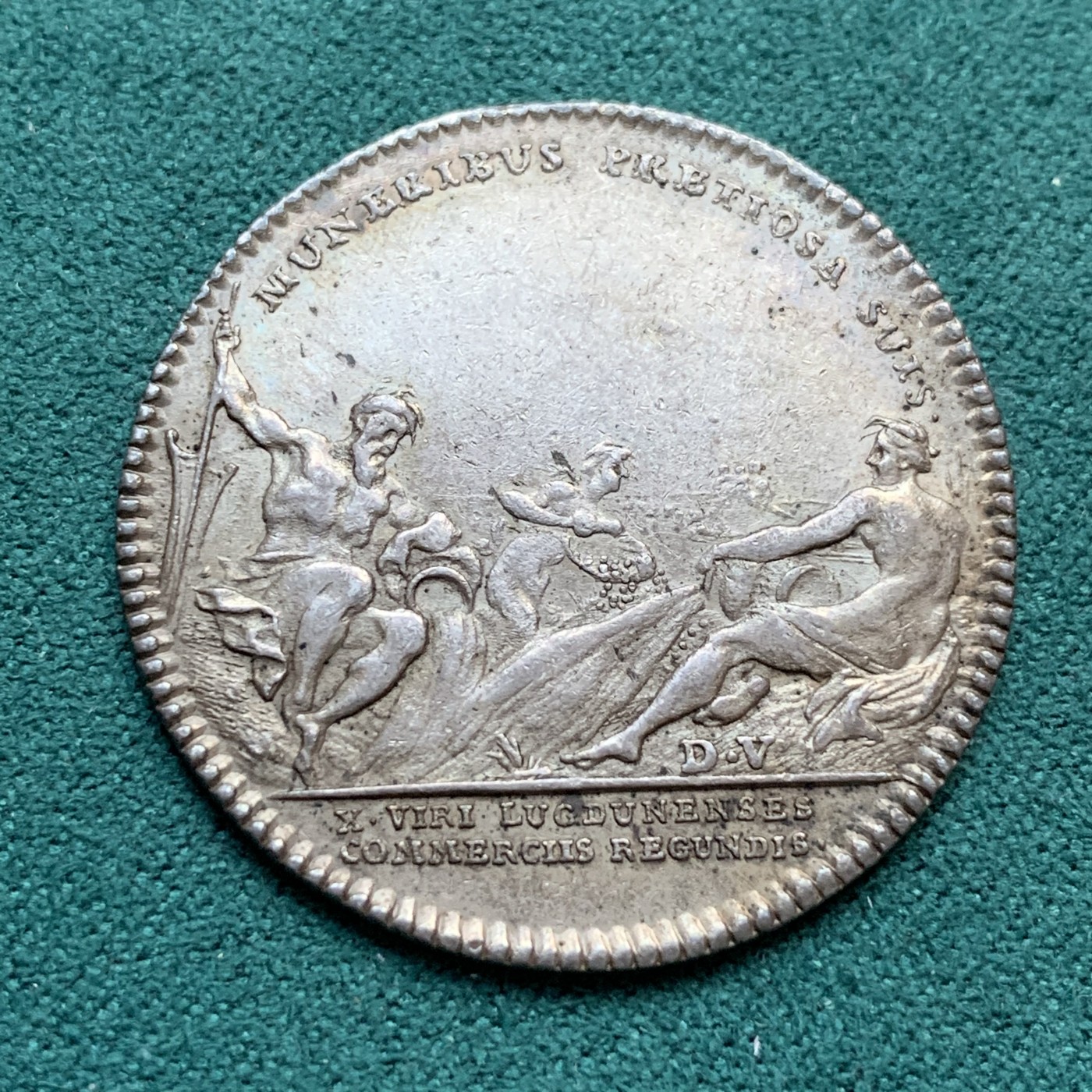 《竞宝斋》八角代币+章牌专场！第182场-周日，周一，周二 3场 (全场包邮) 法国18世纪里昂商会jeton银质代币，罗纳河和索恩河之神，9.14g，30.5mm，