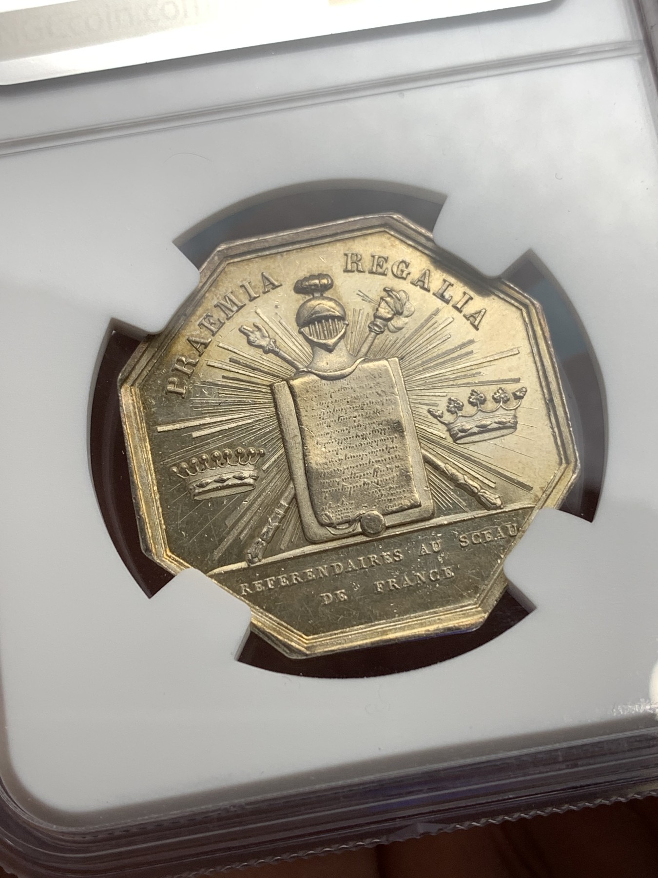 《竞宝斋》八角代币+章牌专场！第182场-周日，周一，周二 3场 (全场包邮) NGC MS62 法国 法兰西 菲利普像 银质八角代币 少见品种 盔甲细腻