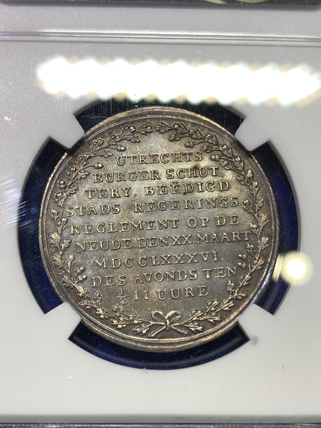 《竞宝斋》八角代币+章牌专场！第182场-周日，周一，周二 3场 (全场包邮) NGC MS65 荷兰 乌特勒支 1786年 五彩银章 极少品种 裸章 22年150美元成交  本拍品MS65 很难超越