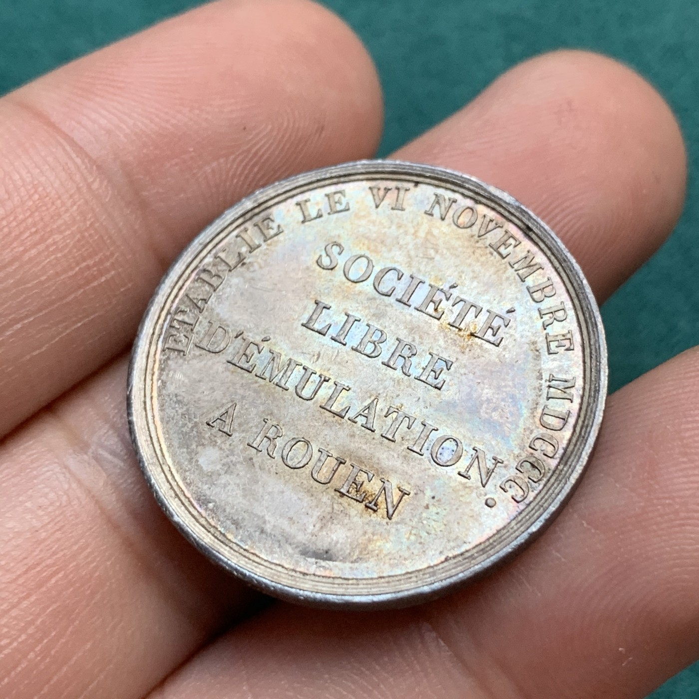 《竞宝斋》八角代币+章牌专场！第182场-周日，周一，周二 3场 (全场包邮) 法国鲁昂自由模拟社会银质jeton，8.27g，29mm，烟斗边铭