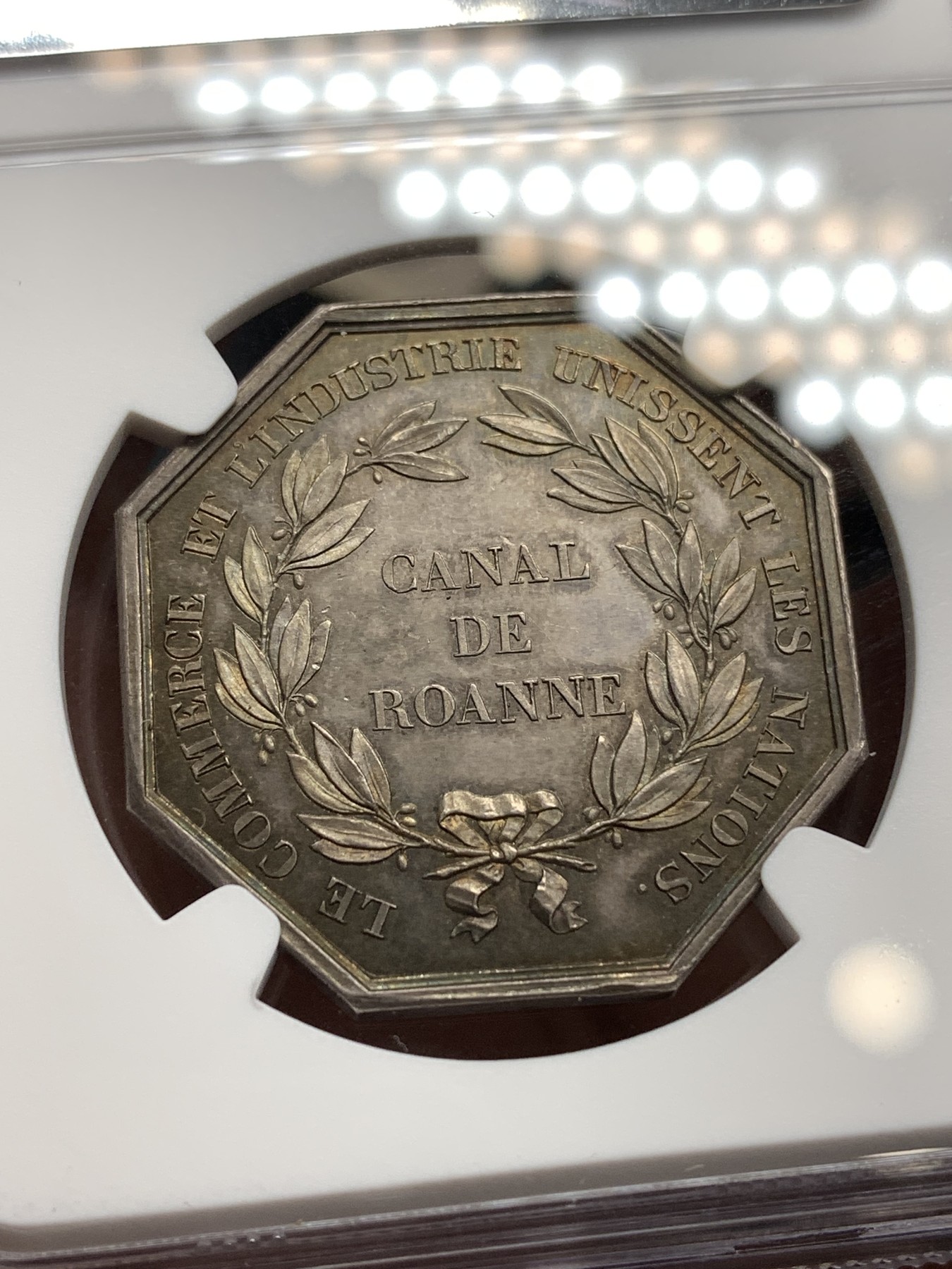 《竞宝斋》八角代币+章牌专场！第182场-周日，周一，周二 3场 (全场包邮) NGC-MS64法国罗纳运河八角银质代币，瑞士名家Bovy作品 1832年之前无边铭