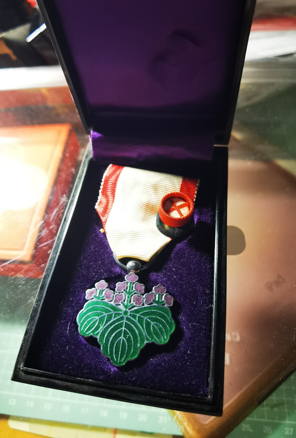 小杏藏品清理行动 战后中期弹簧盒 勋七等青色桐叶章