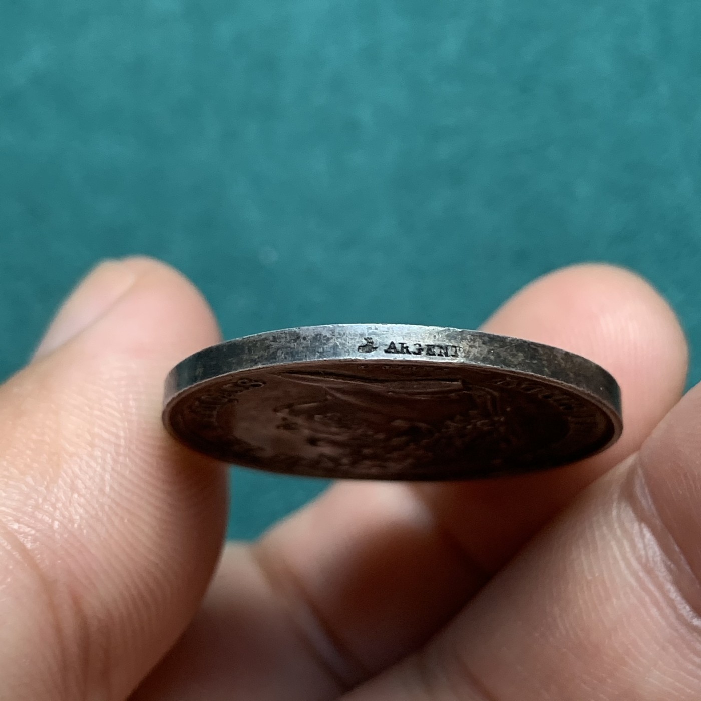 《竞宝斋》八角代币+章牌专场！第182场-周日，周一，周二 3场 (全场包邮) 法国坎特勒市政委员会银质代币，9.05g，7.3mm，船首边铭（1842-1845）