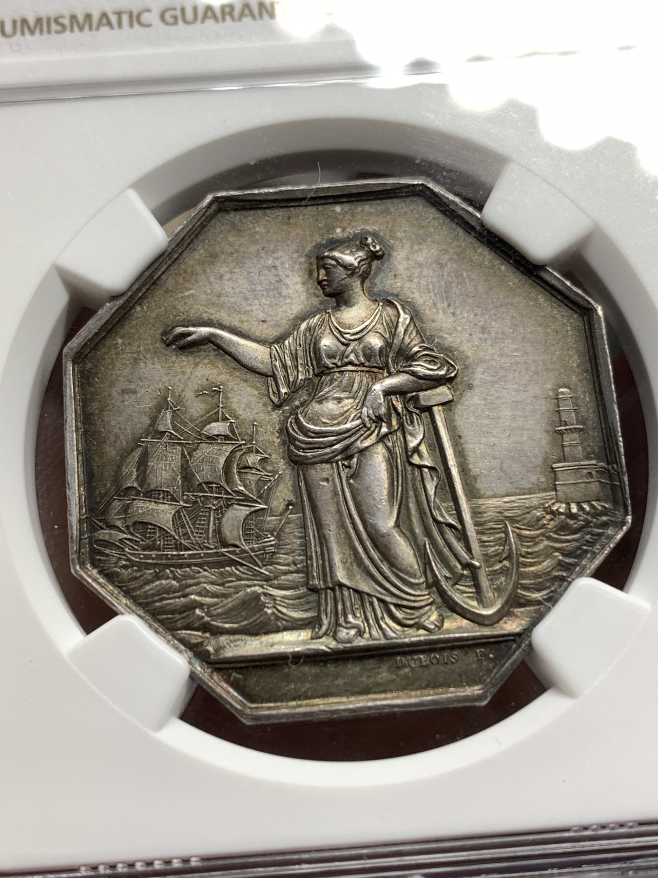 《竞宝斋》八角代币+章牌专场！第182场-周日，周一，周二 3场 (全场包邮) NGC MS64 法国马赛海事保险银质八角代币