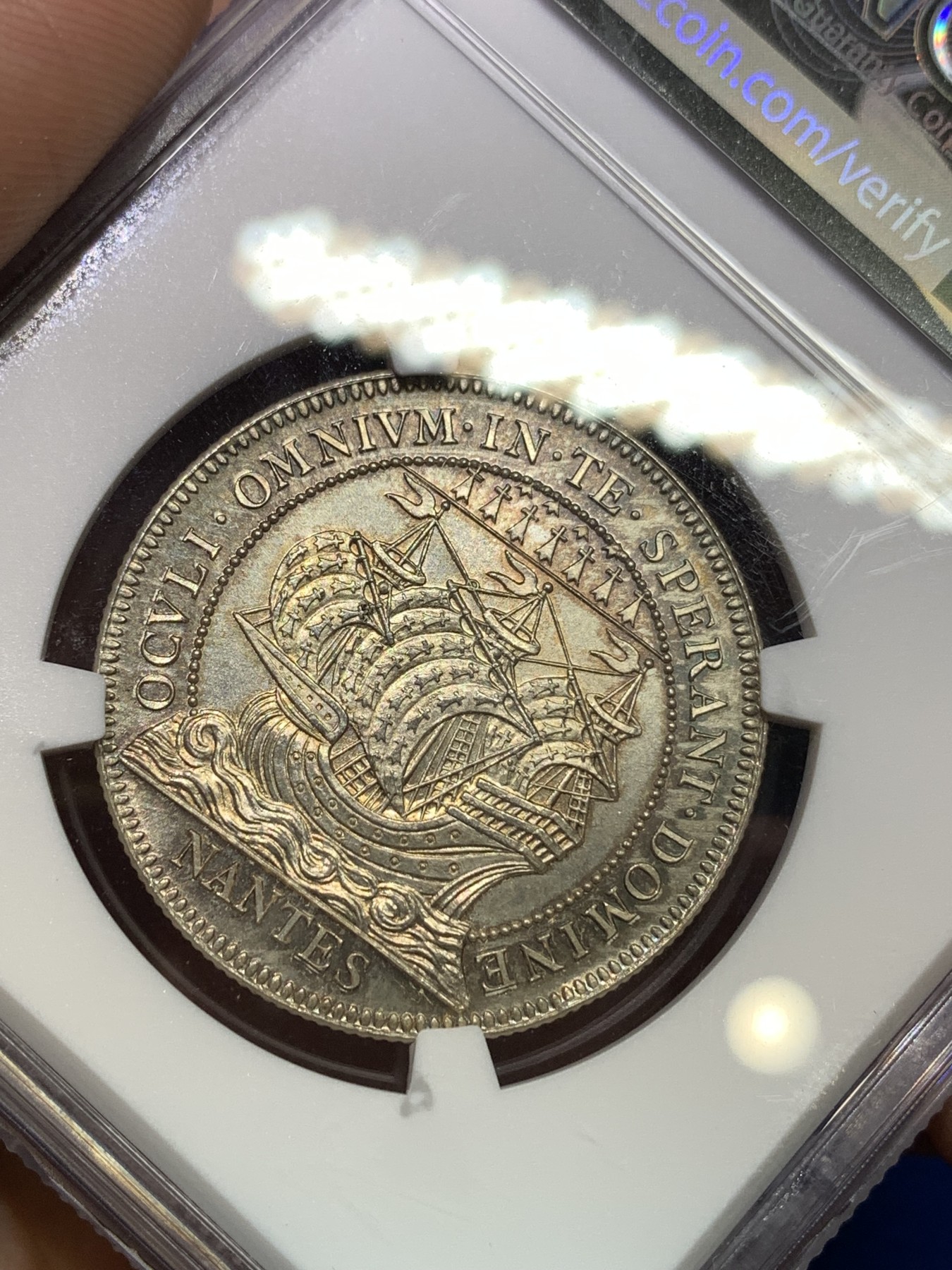 《竞宝斋》八角代币+章牌专场！第182场-周日，周一，周二 3场 (全场包邮) NGC MS65 法国19世纪南特商会银章代用币 五彩包浆 极美