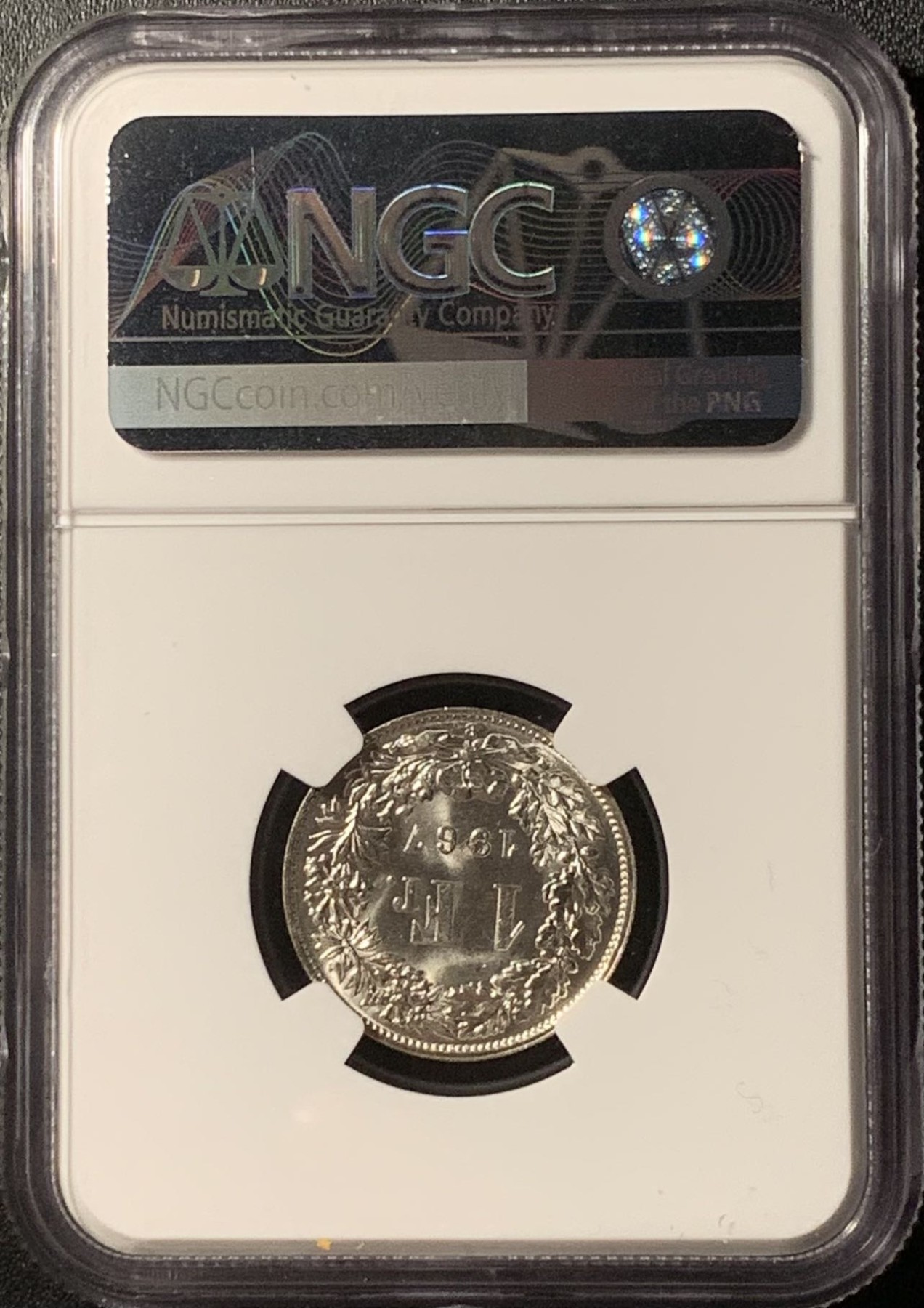 紫瑗钱币——第286期拍卖 瑞士 1967年 B版 赫尔维蒂亚 1法郎 银币 NGC MS65