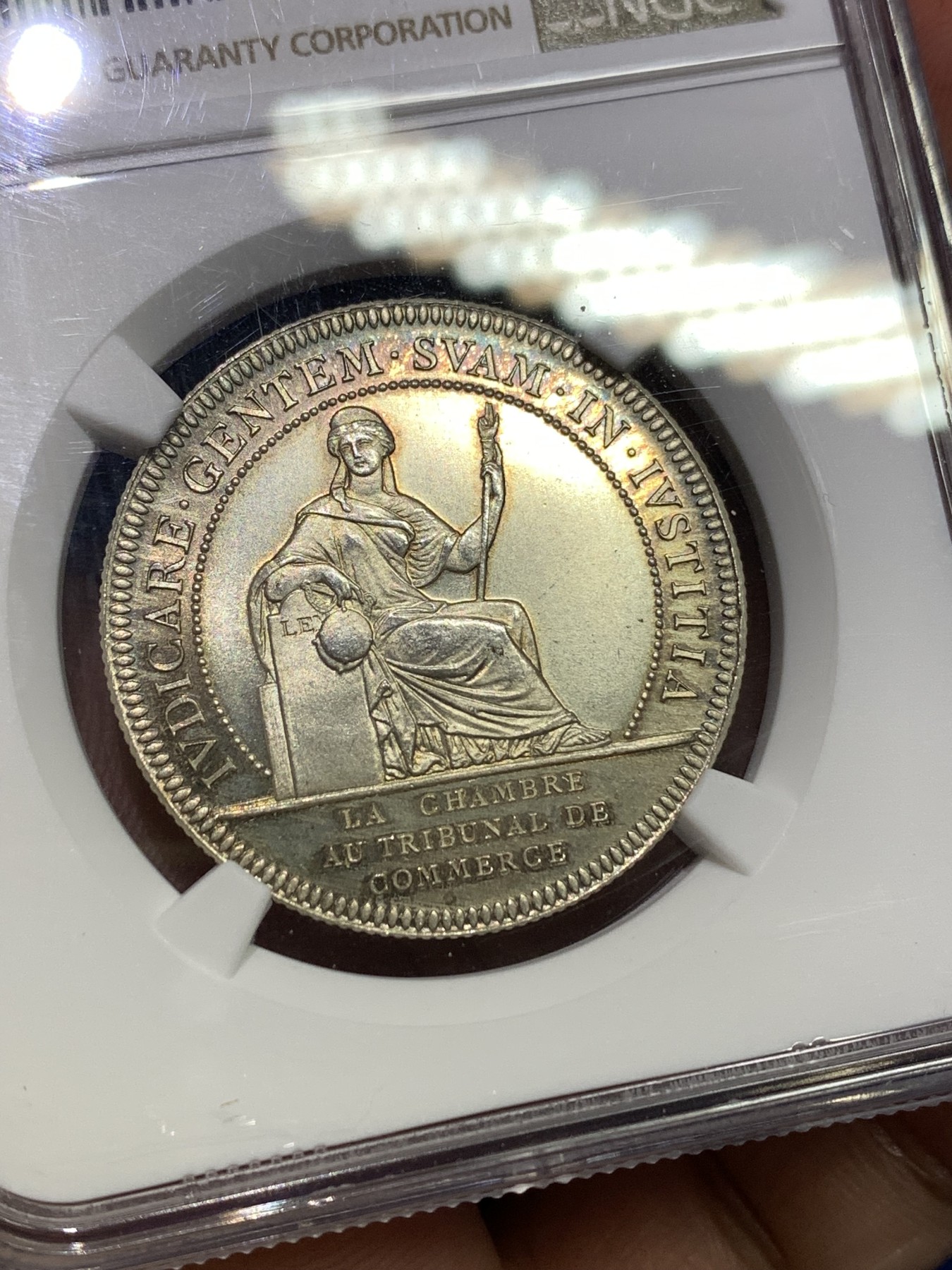 《竞宝斋》八角代币+章牌专场！第182场-周日，周一，周二 3场 (全场包邮) NGC MS65 法国19世纪南特商会银章代用币 五彩包浆 极美