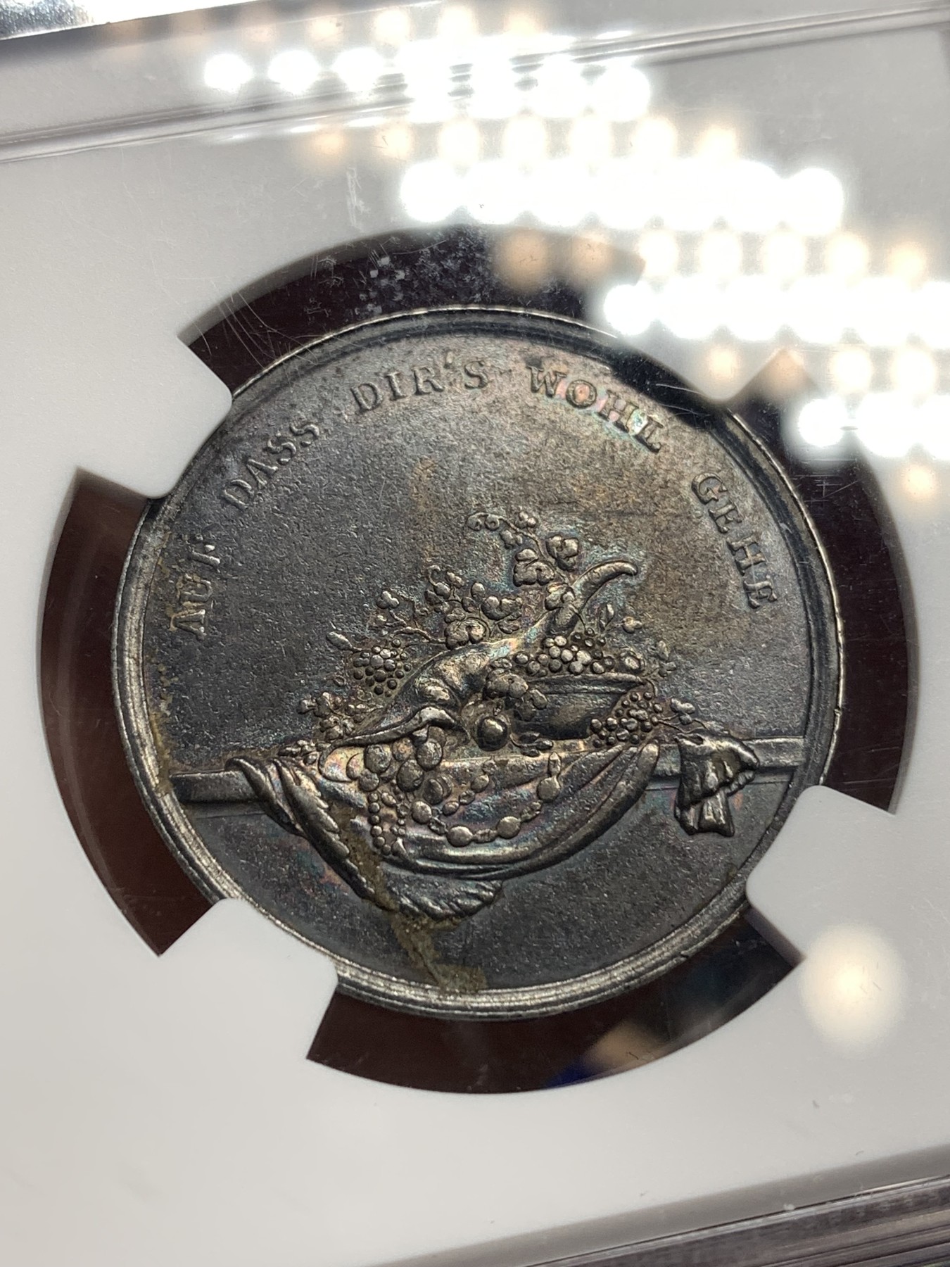 《竞宝斋》八角代币+章牌专场！第182场-周日，周一，周二 3场 (全场包邮) NGC AU50 德国 19世纪初儿童教育纪念银章 双面黑色包浆 双面带金彩，真正的黑金，LOOS作品，高浮雕