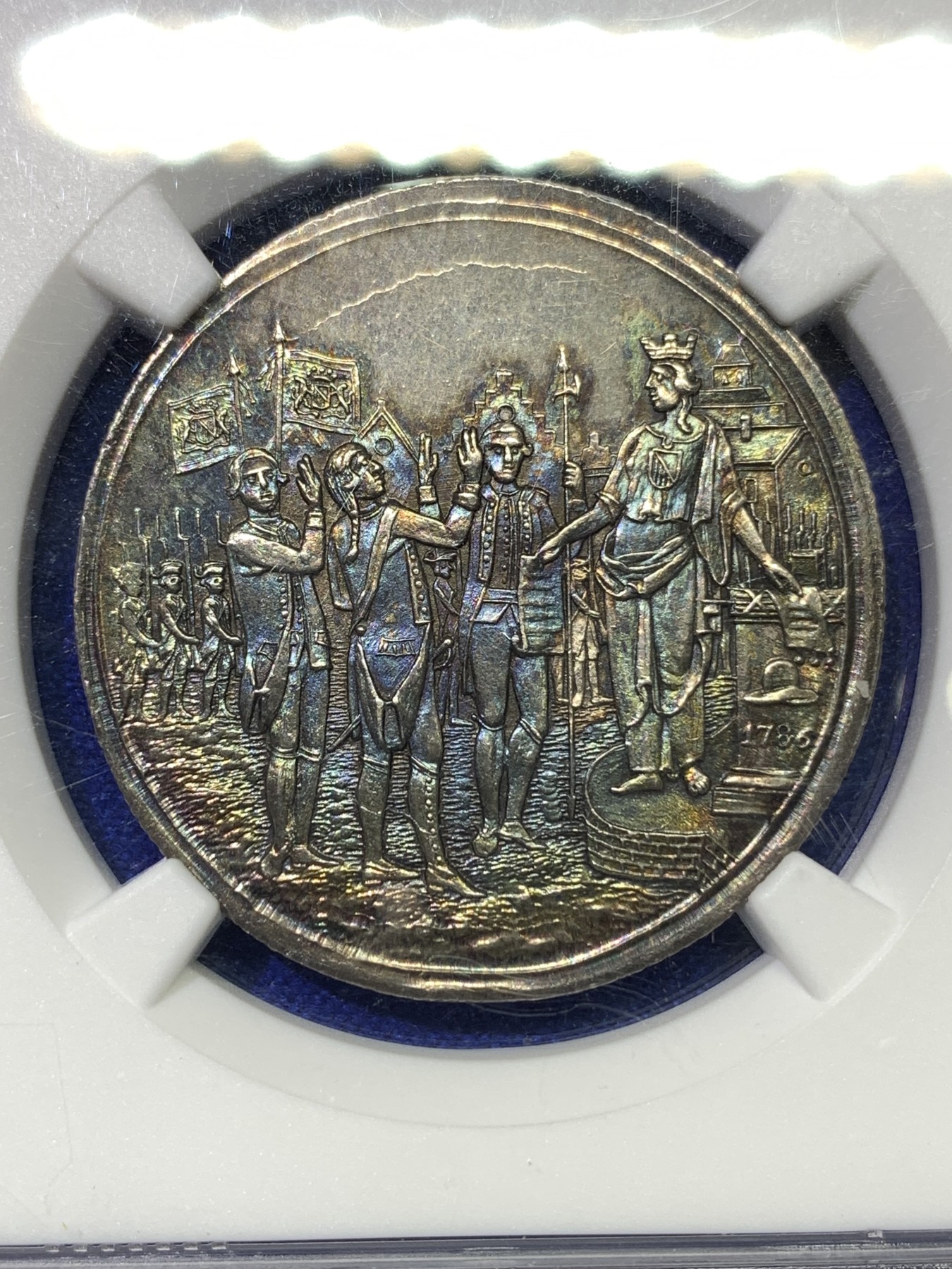 《竞宝斋》八角代币+章牌专场！第182场-周日，周一，周二 3场 (全场包邮) NGC MS65 荷兰 乌特勒支 1786年 五彩银章 极少品种 裸章 22年150美元成交  本拍品MS65 很难超越