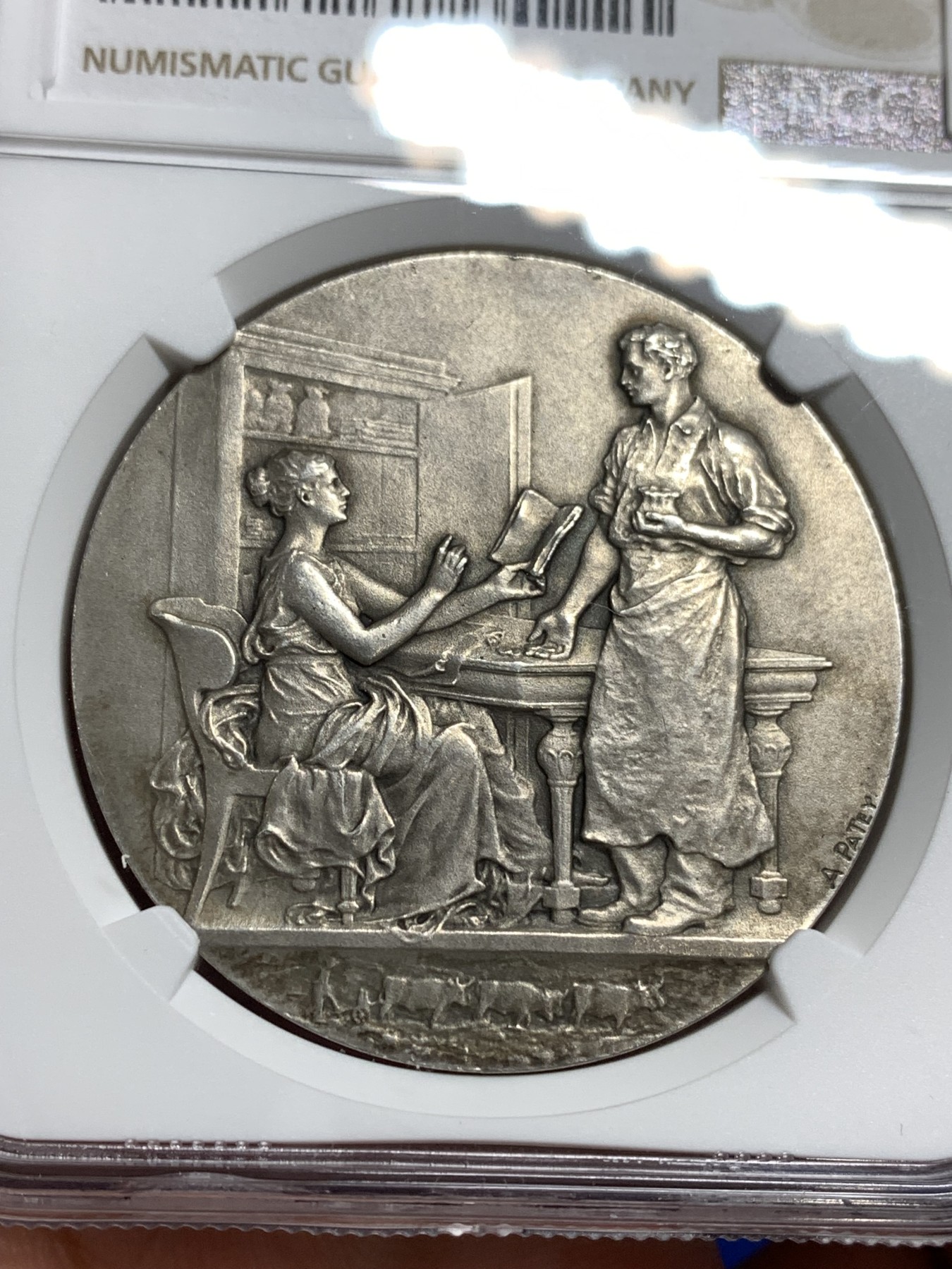 《竞宝斋》八角代币+章牌专场！第182场-周日，周一，周二 3场 (全场包邮) NGC-MS64 法国纳维尔储蓄银行纪念银章，细节丰富