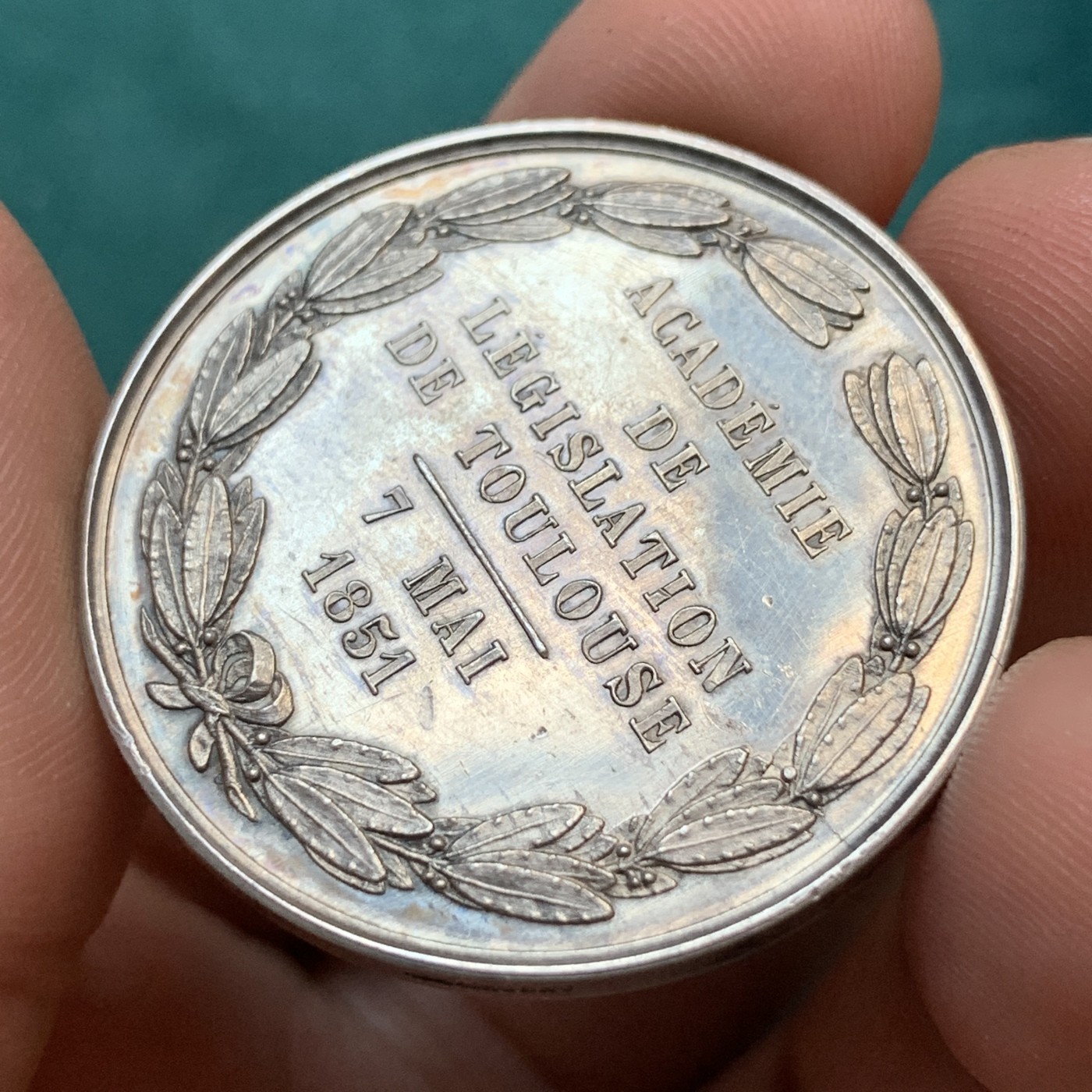 《竞宝斋》八角代币+章牌专场！第182场-周日，周一，周二 3场 (全场包邮) 法国银章，图卢兹立法学院，约瑟夫·丹泽尔半身像，17.39g，35mm，丰饶角边铭，