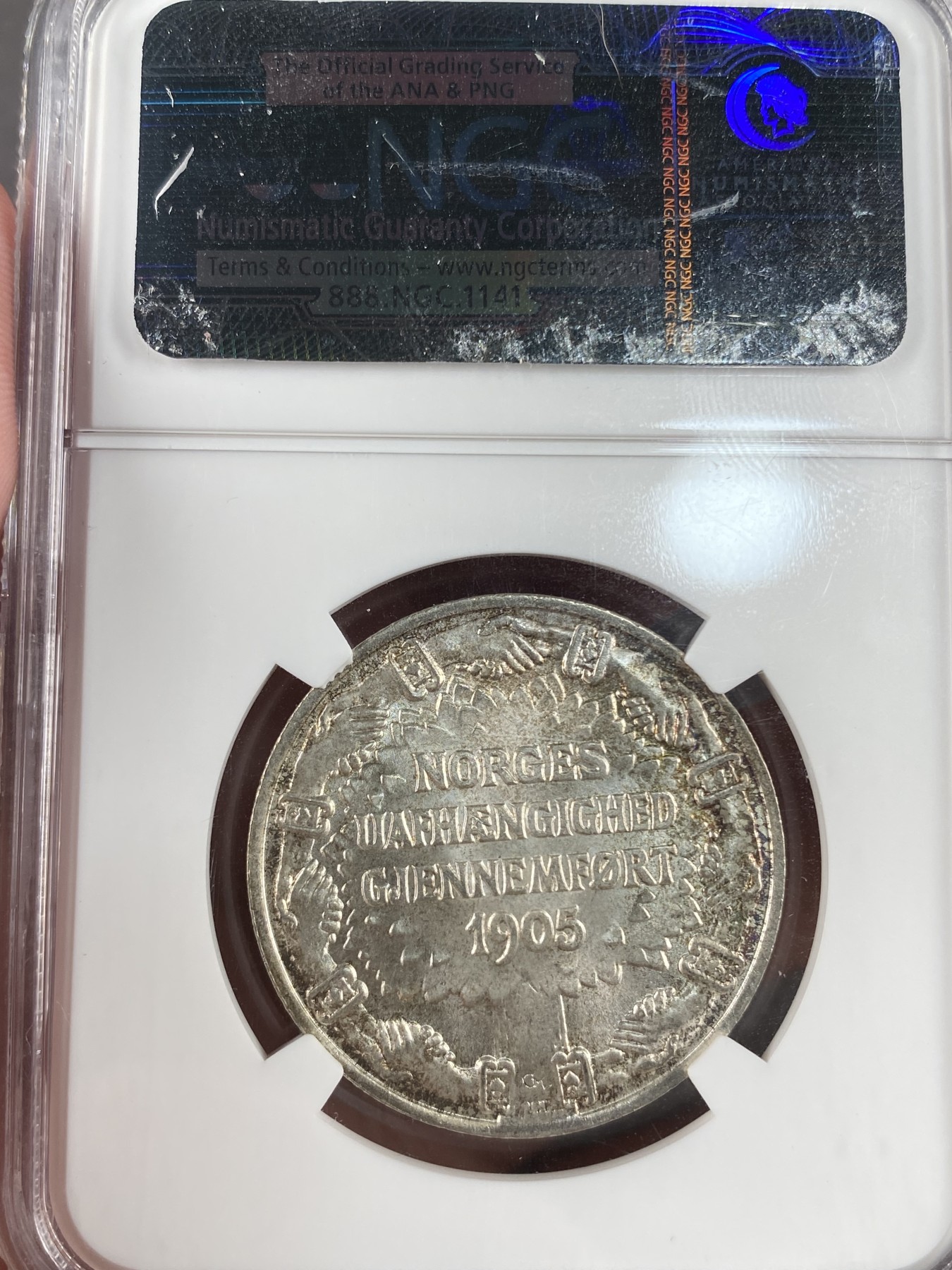 万国钱币拍卖第012期（视频直播专场） NGC MS66 挪威1906年独立纪念2克朗银币，银光闪耀暴光好品。