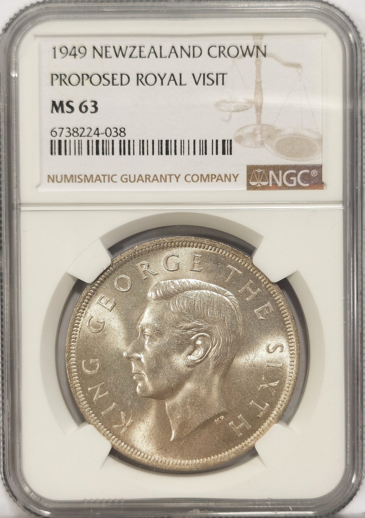 博洋堂世界钱币拍卖第034期（全场包邮） NGC MS63 新西兰1949年皇室访问1克朗纪念银币 原光BU好品