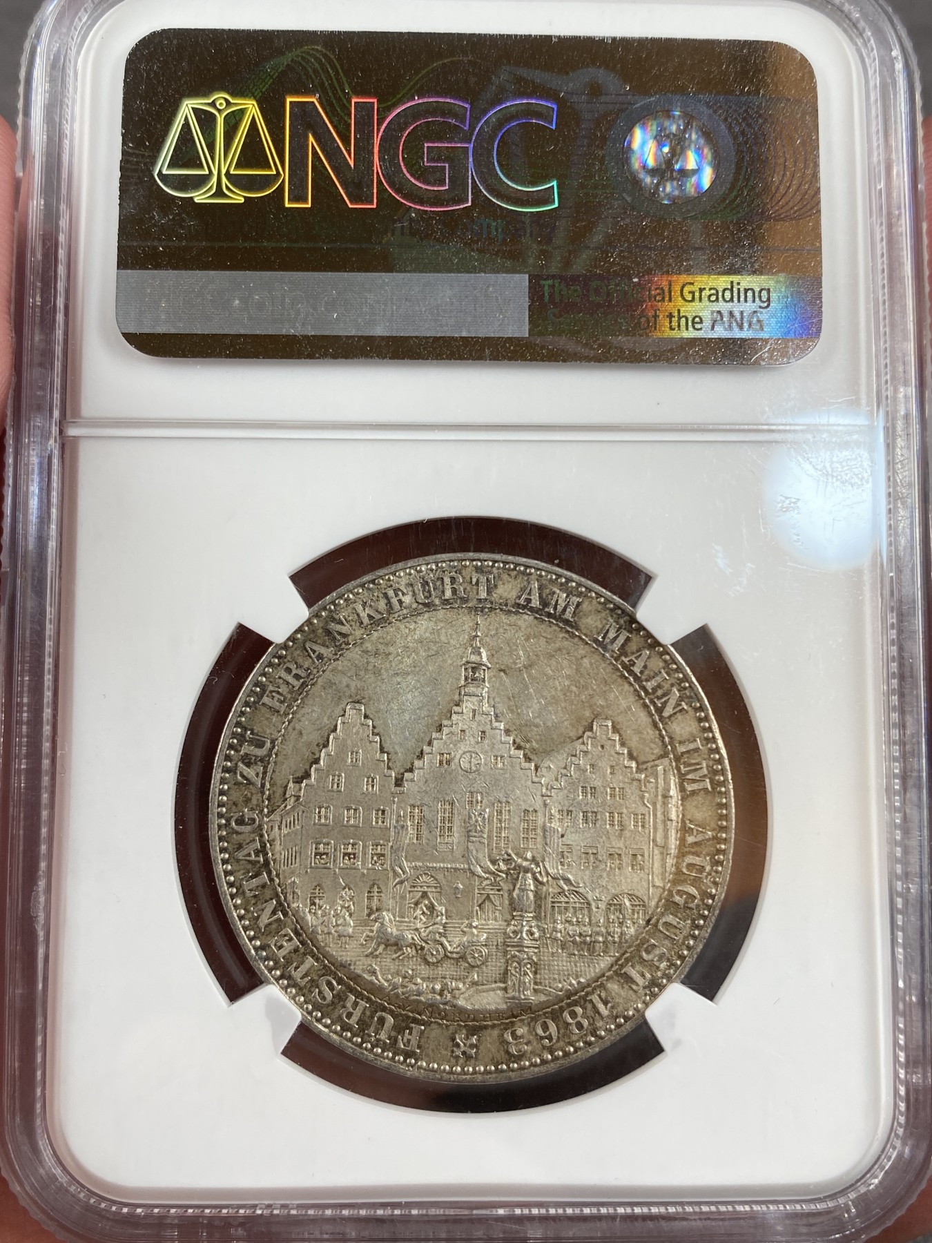 万国钱币拍卖第012期（视频直播专场） NGC MS62 1863法兰克福王子议会1泰勒，原味转光好品。