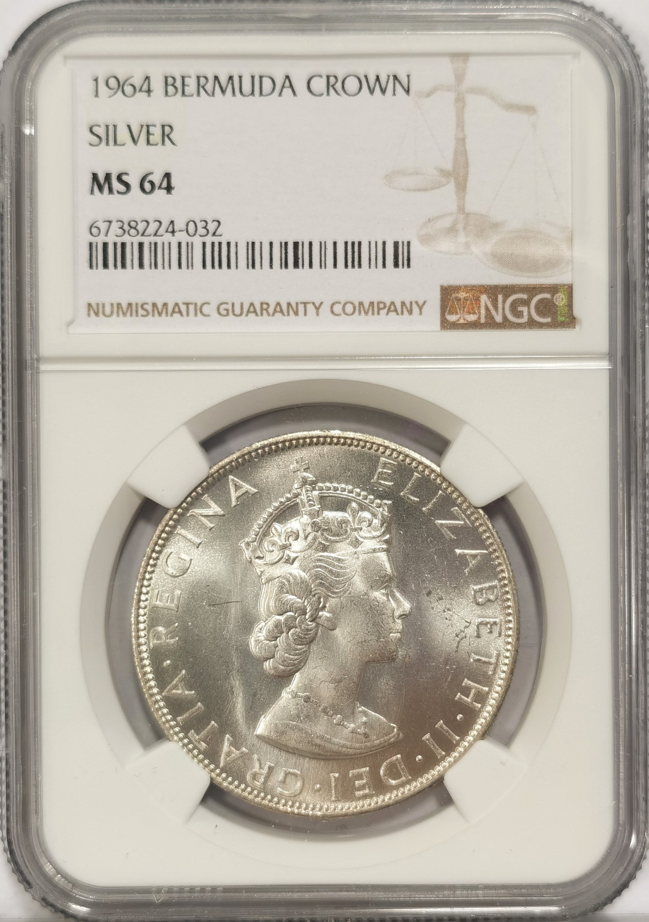 博洋堂世界钱币拍卖第034期（全场包邮） NGC MS64 百慕大1964年伊丽莎白二世1克朗银币 原光BU品相