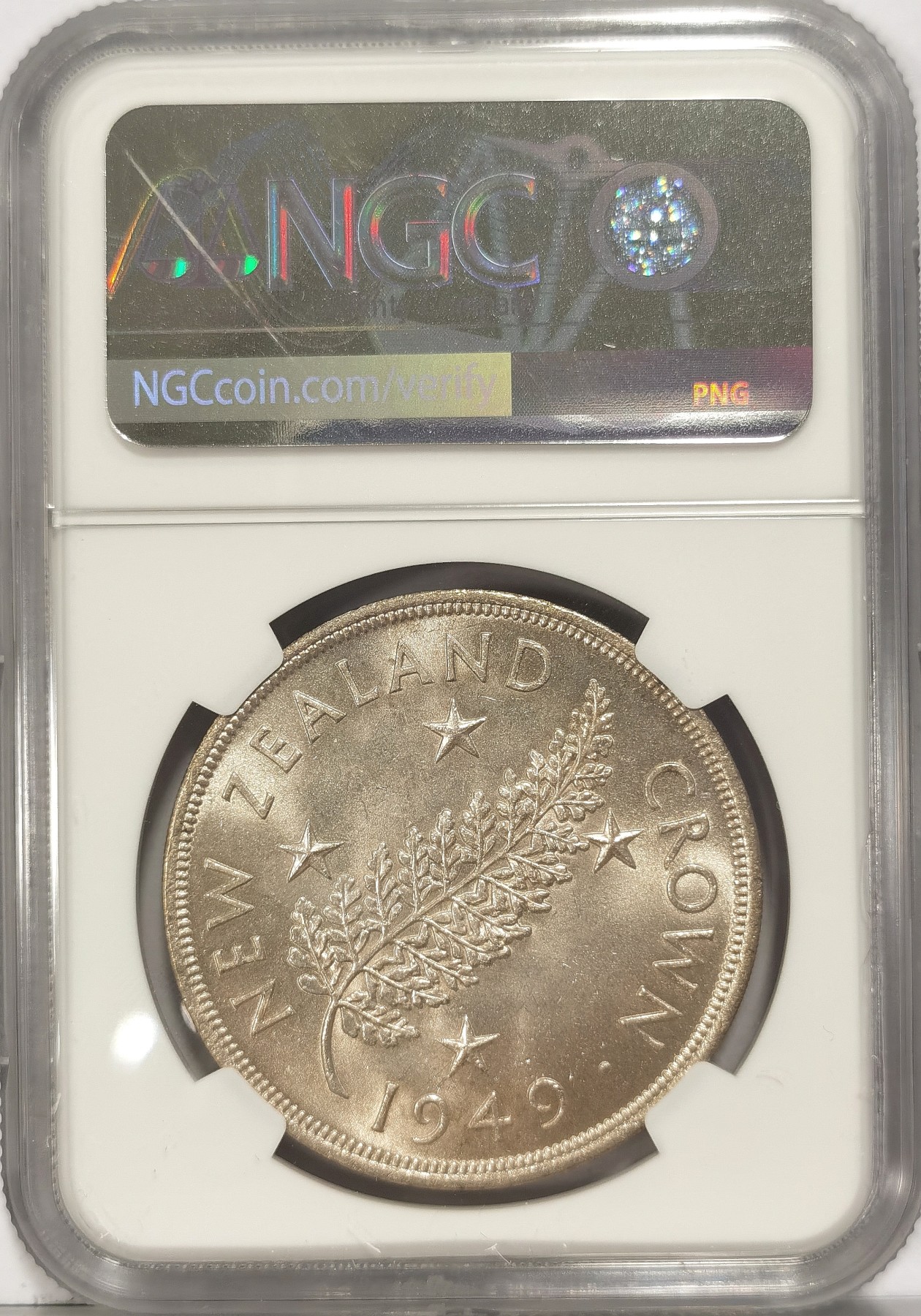 博洋堂世界钱币拍卖第034期（全场包邮） NGC MS63 新西兰1949年皇室访问1克朗纪念银币 原光BU好品
