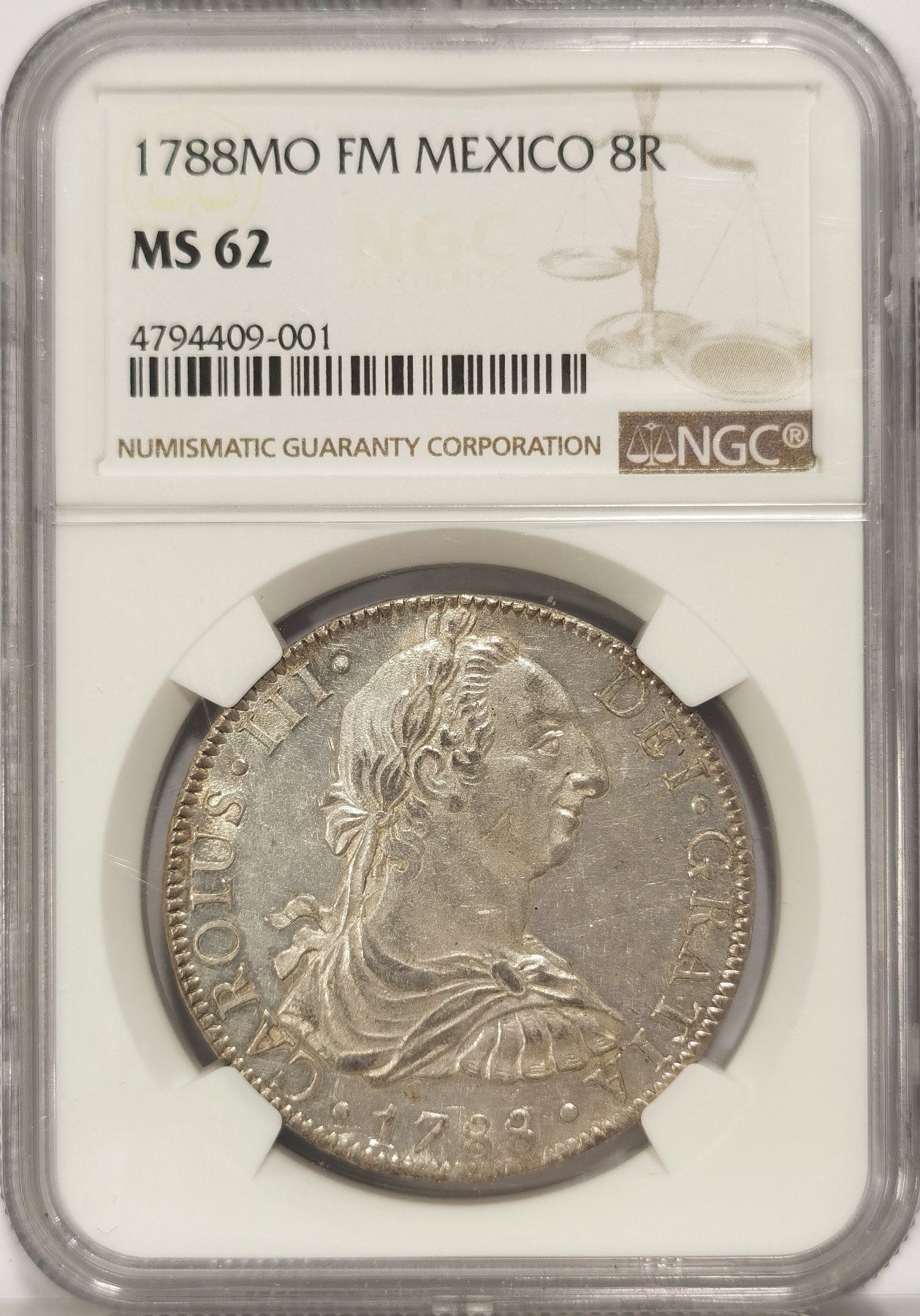 博洋堂世界钱币拍卖第034期（全场包邮） NGC MS62 西属墨西哥1788年卡洛斯三世双柱 8里亚尔 好年份 深打漂亮