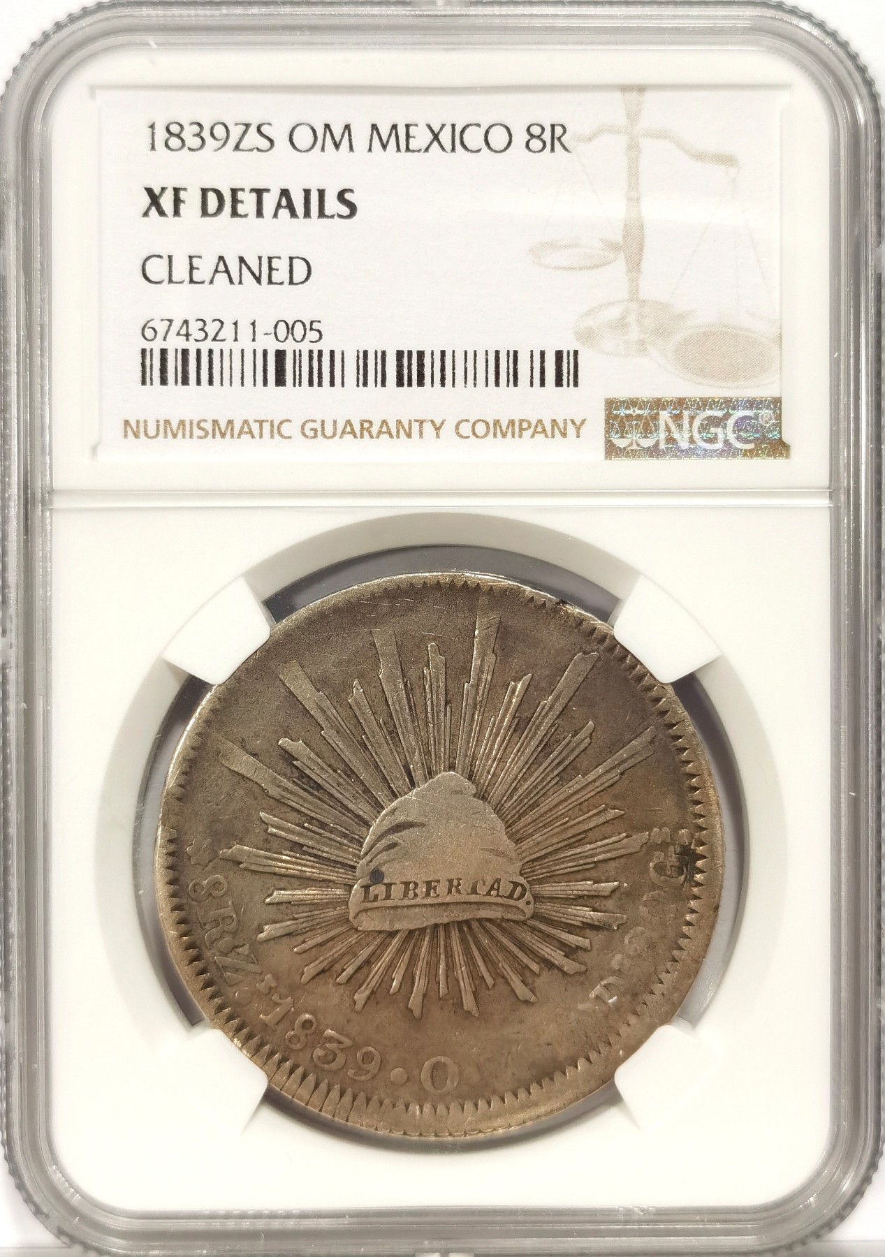 博洋堂世界钱币拍卖第034期（全场包邮） NGC XFD 墨西哥1839年ZS OM版早期花边鹰洋