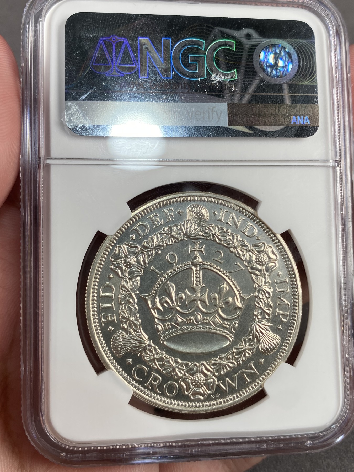 万国钱币拍卖第012期（视频直播专场） NGC PF64 英国1927年乔治五世精制花冠克朗，完美镜面品。