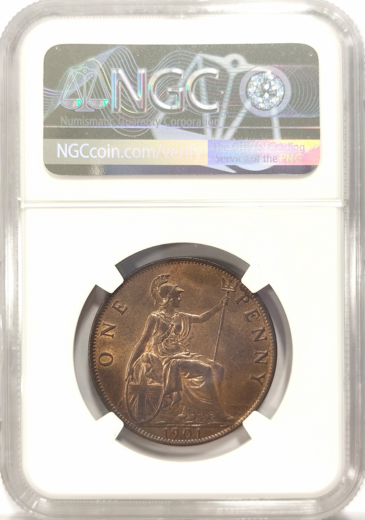 博洋堂世界钱币拍卖第034期（全场包邮） NGC MS64RB 英国1901年1便士
