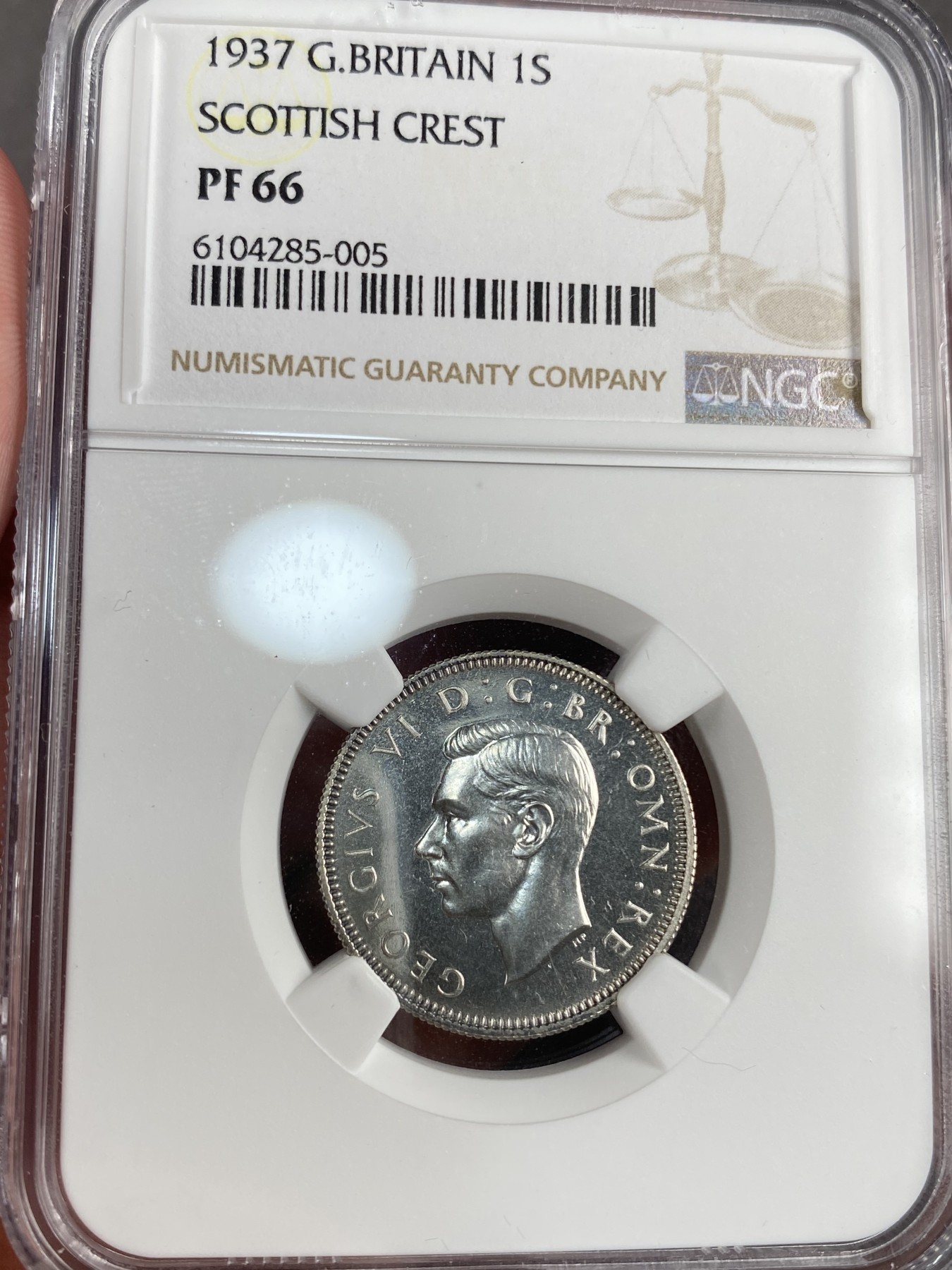 万国钱币拍卖第012期（视频直播专场） NGC PF66 英国1937年乔治六世登基纪念1先令，苏格兰坐狮版。