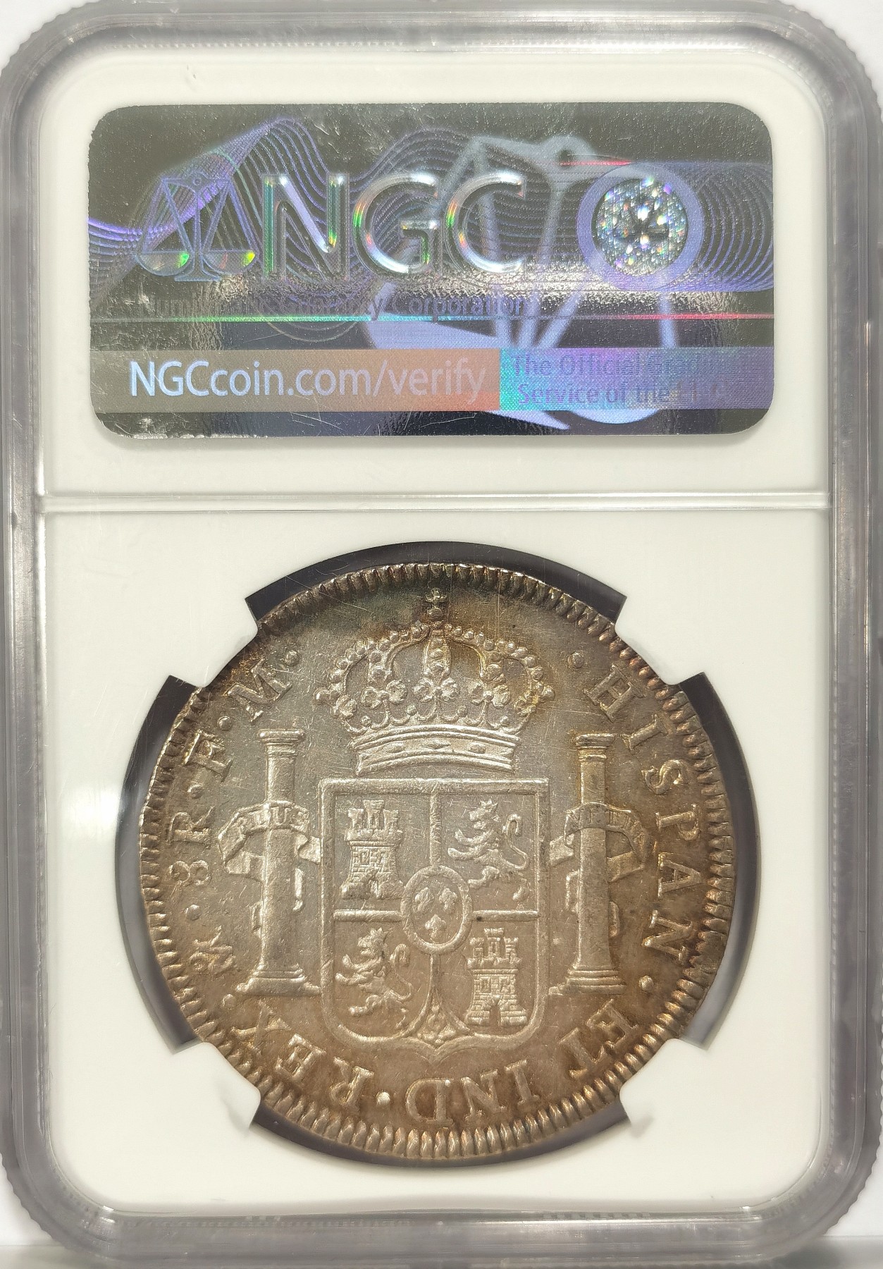 博洋堂世界钱币拍卖第034期（全场包邮） NGC AU53 西属墨西哥1797年卡洛斯四世双柱 8里亚尔 原味深打 感觉低评