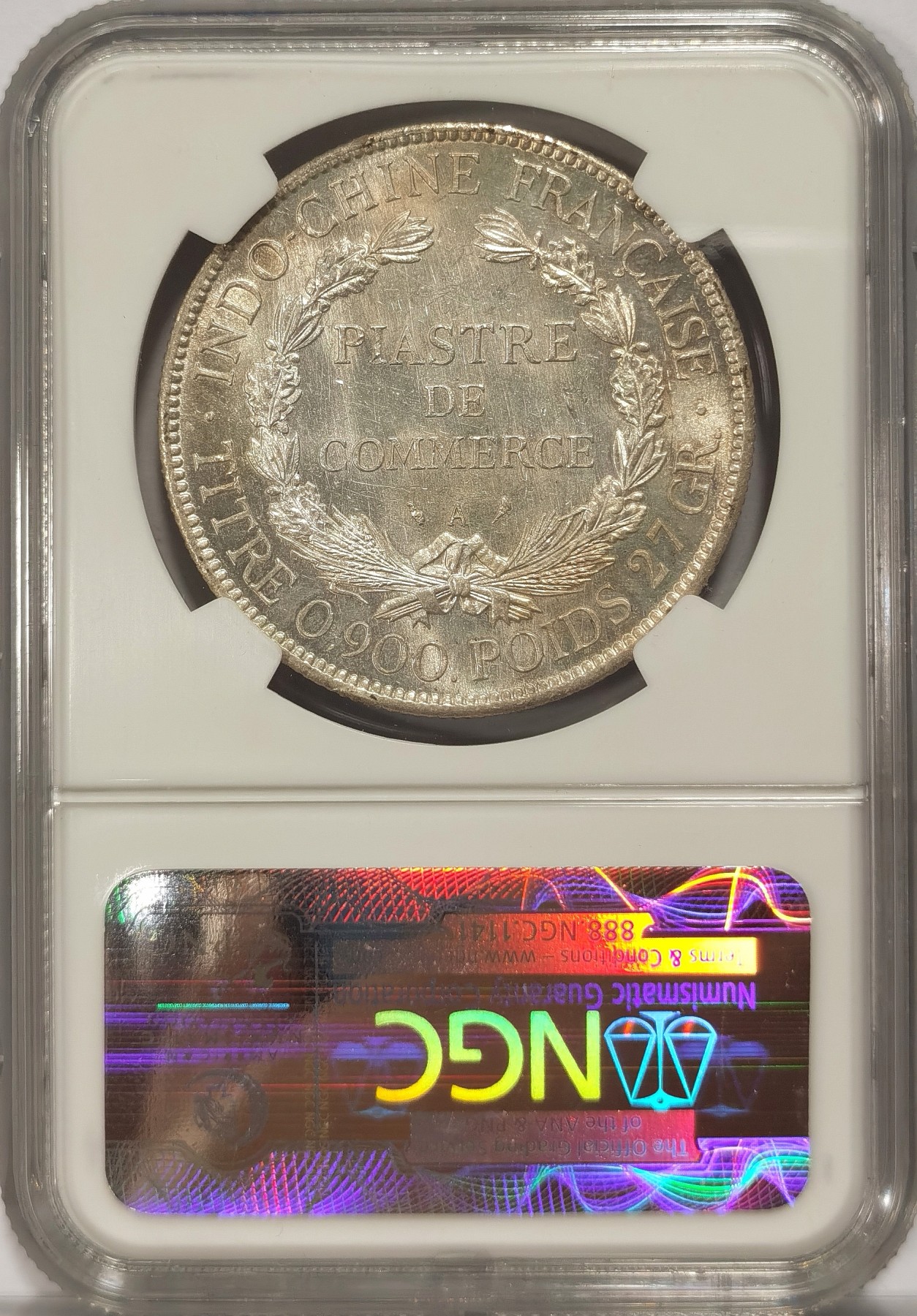 博洋堂世界钱币拍卖第034期（全场包邮） NGC MS63 法属印支1906年A版坐洋1皮阿斯特银币