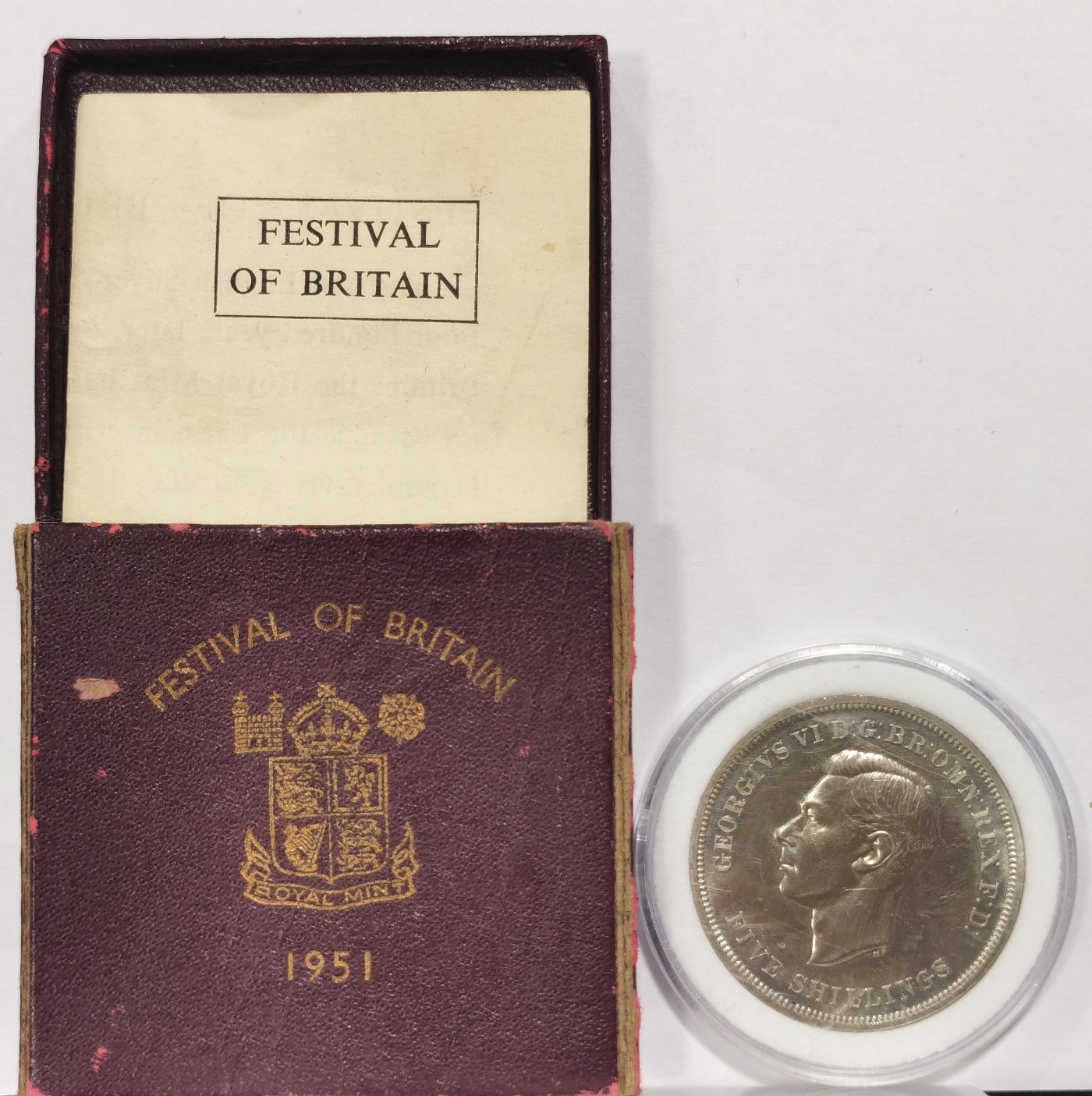 博洋堂世界钱币拍卖第034期（全场包邮） 英国1951年乔治六世最后的马剑克朗镍马剑 带红盒原盒及证书